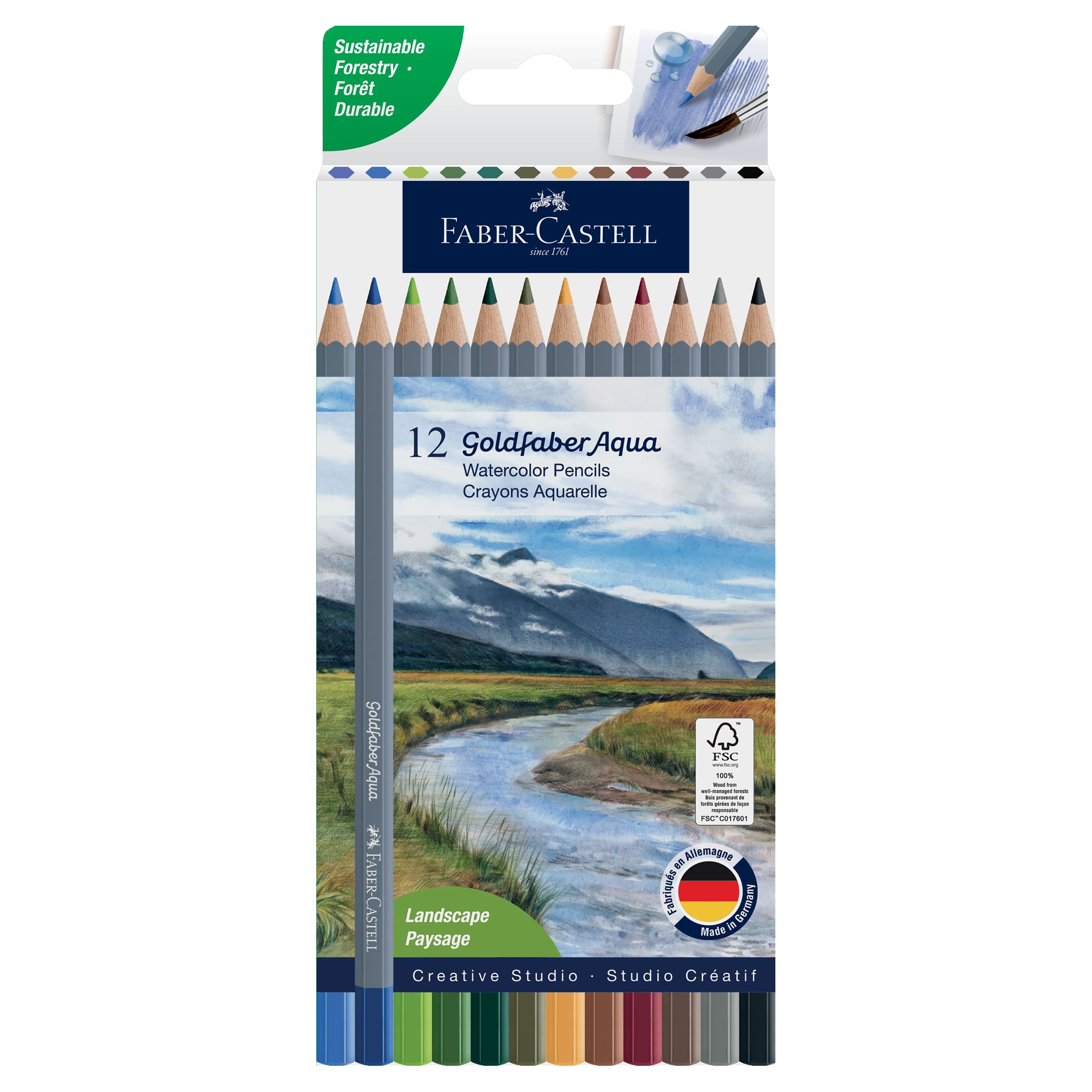 Faber-Castell® Goldfaber Aqua 12 Color Landscape Watercolor Pencil Set
