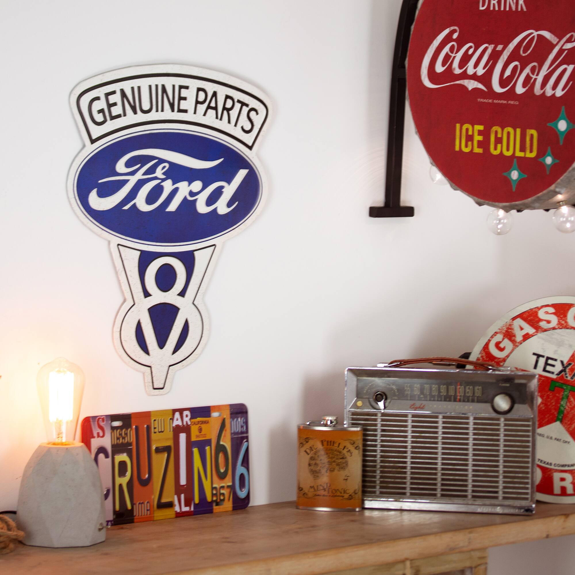 Vintage Ford V8 Genuine Parts Embossed Metal Sign
