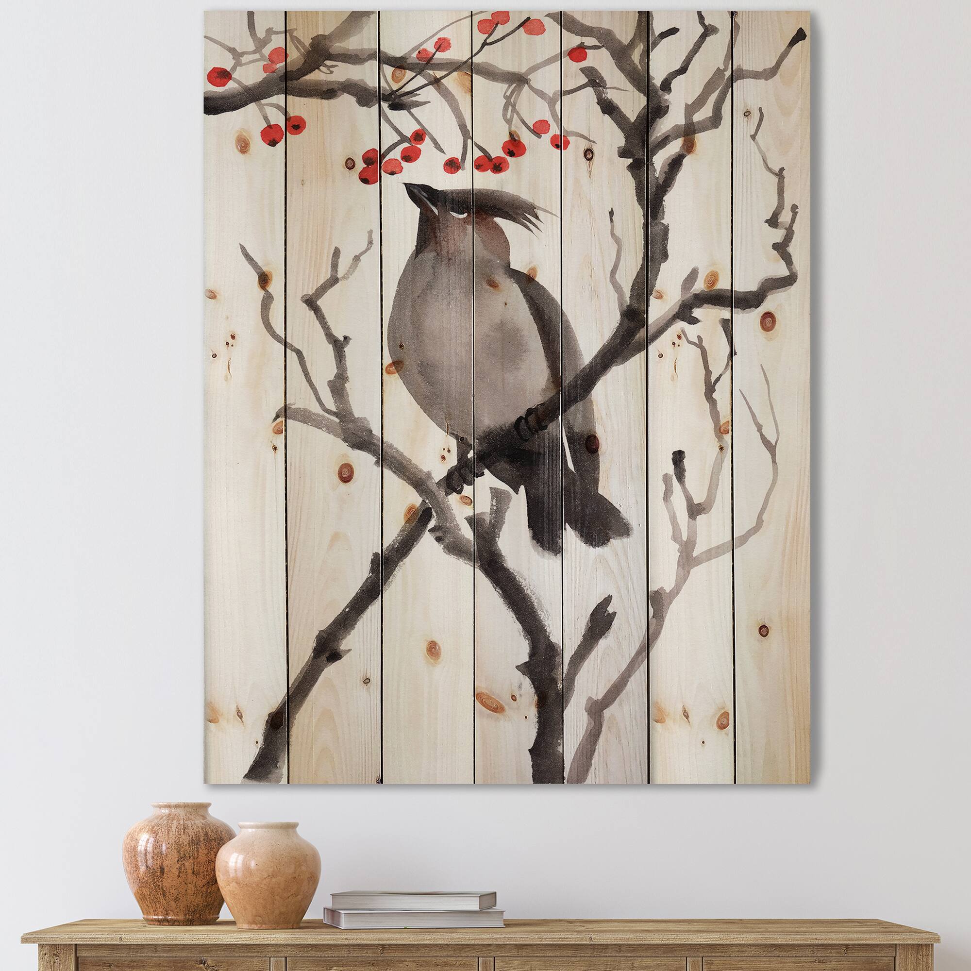 Designart - Vintage Australian Bird Illustrations III - Traditional Print on Natural Pine Wood