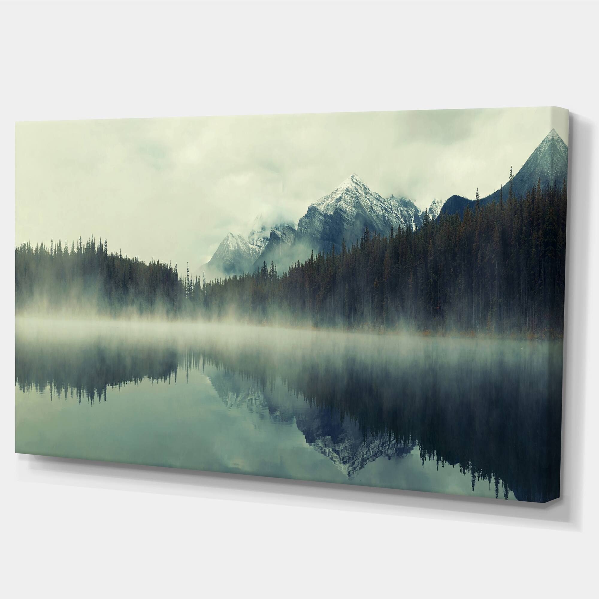 Designart - Lake Herbert in Foggy Morning - Modern Seascape Canvas Artwork