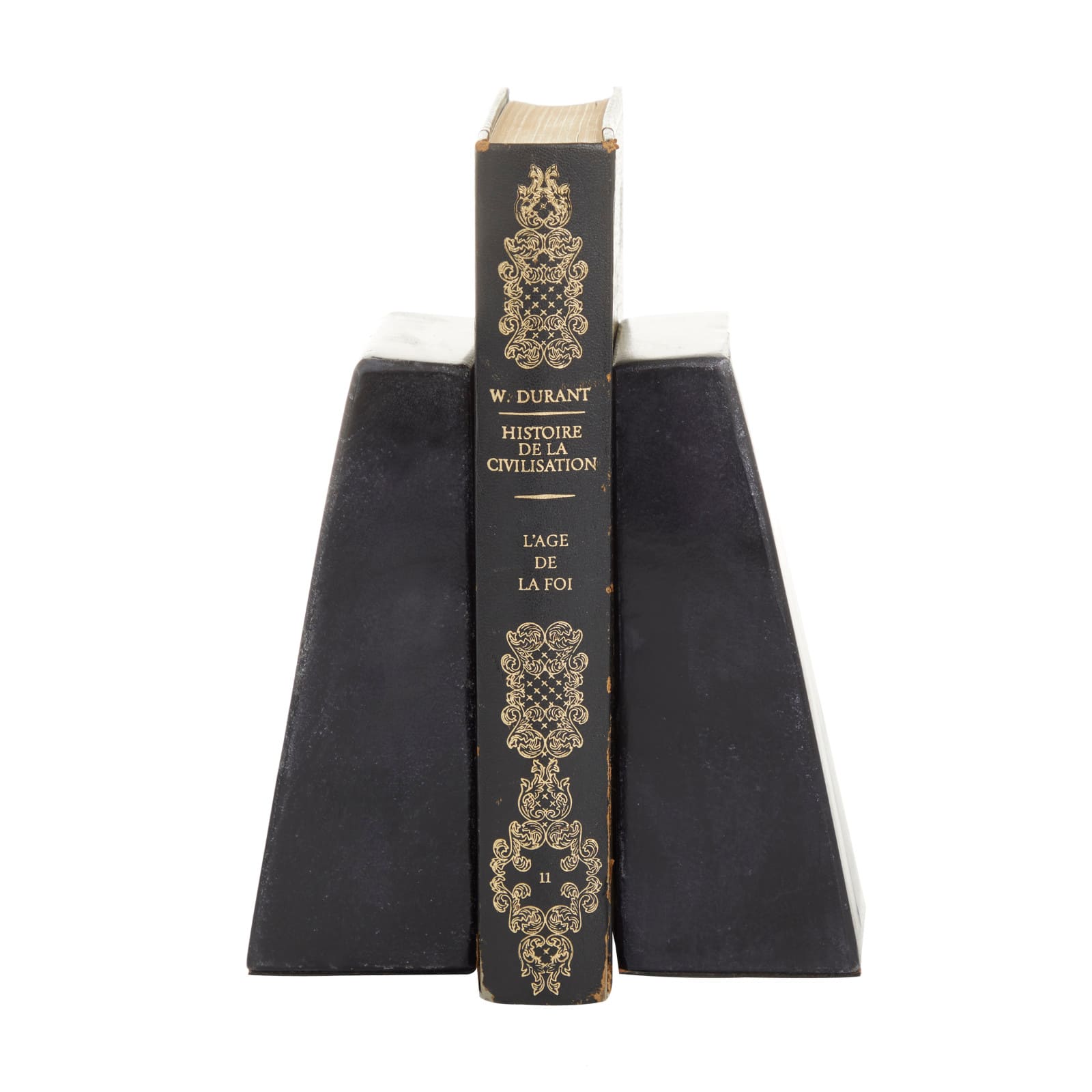 CosmoLiving by Cosmopolitan Set of 2" Black Marble Glam Bookends, 6" x 2" x 3"