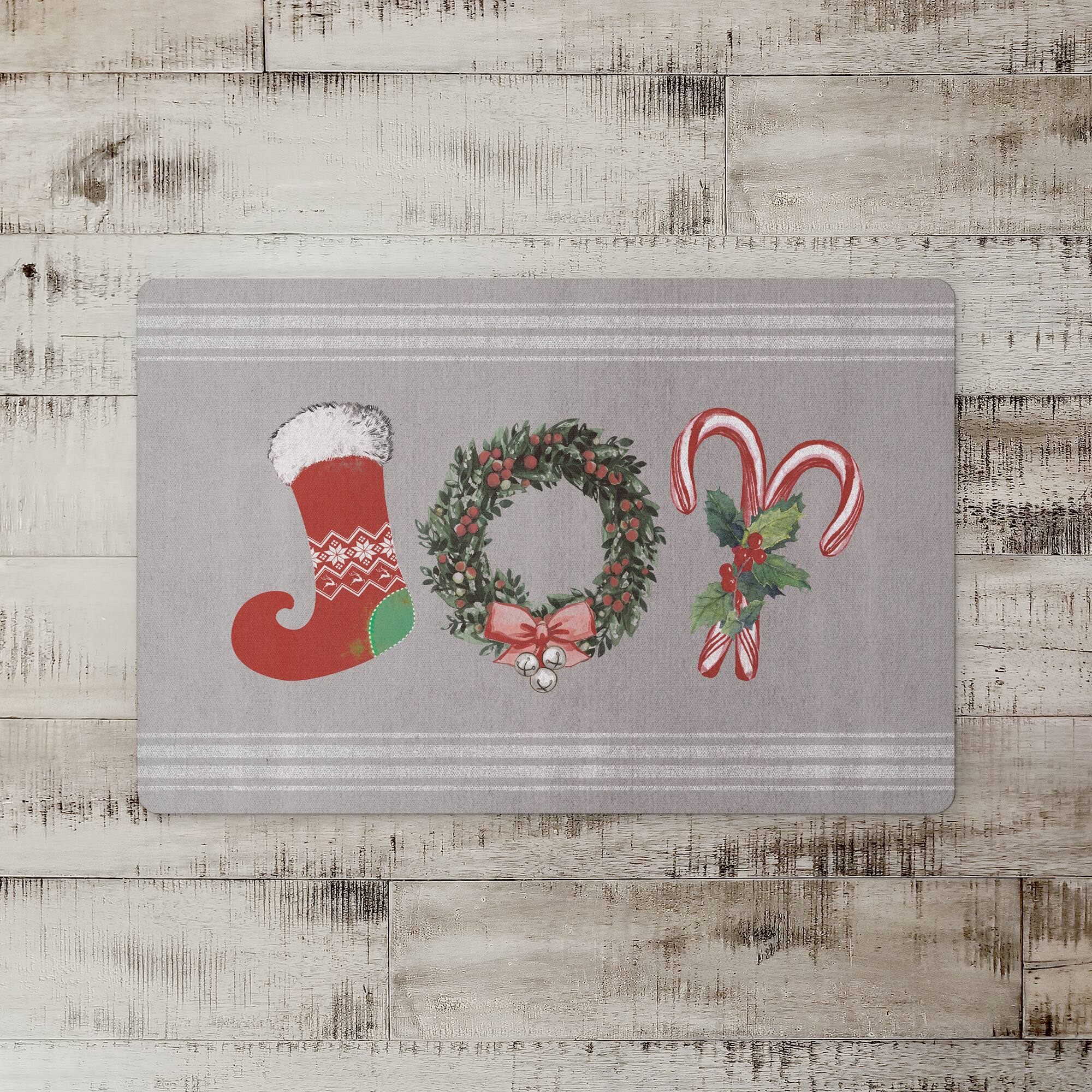 Joy Stocking on Gray 27x18 Floor Mat
