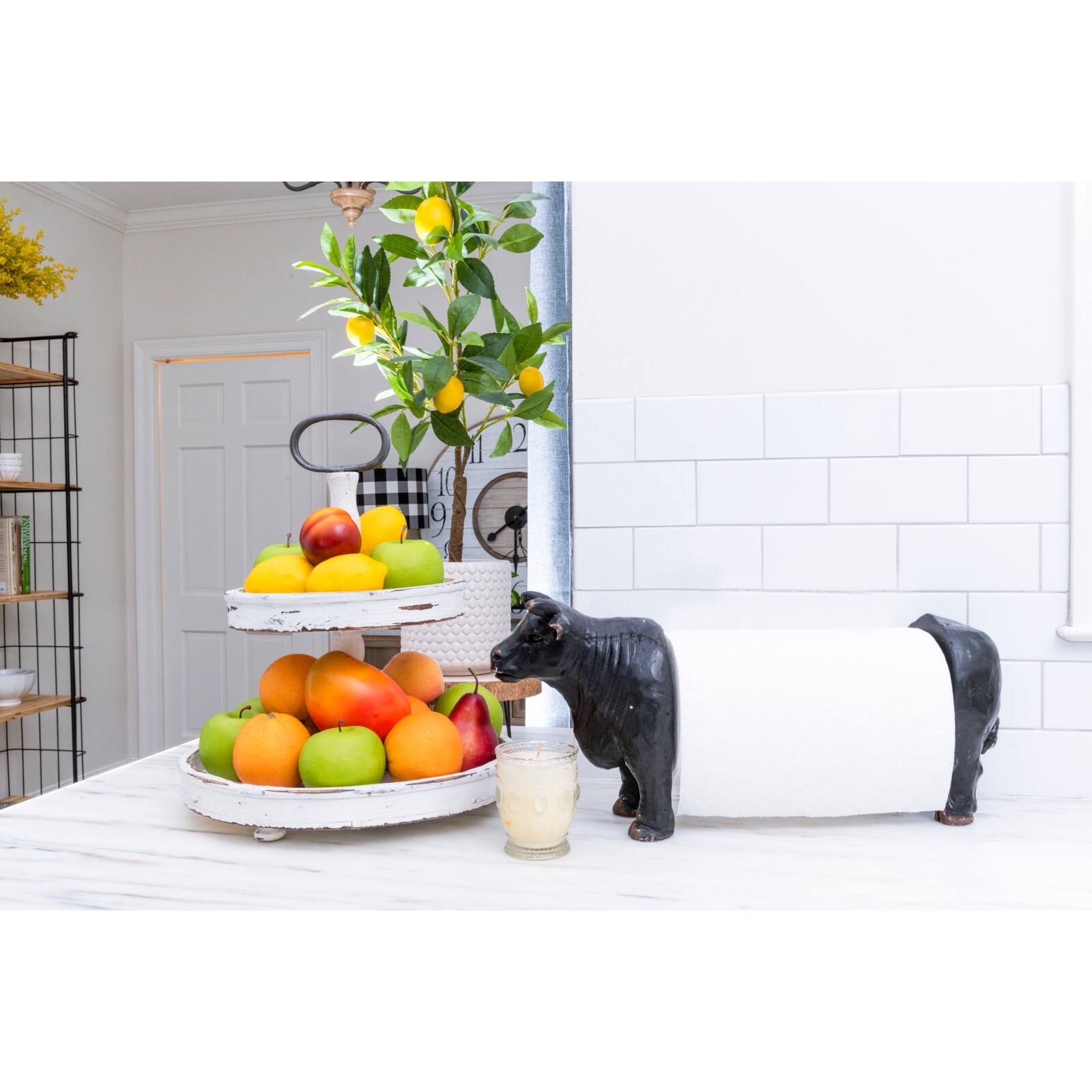 Hello Honey® 18.5" Distressed Cream Wood 2-Tier Tray