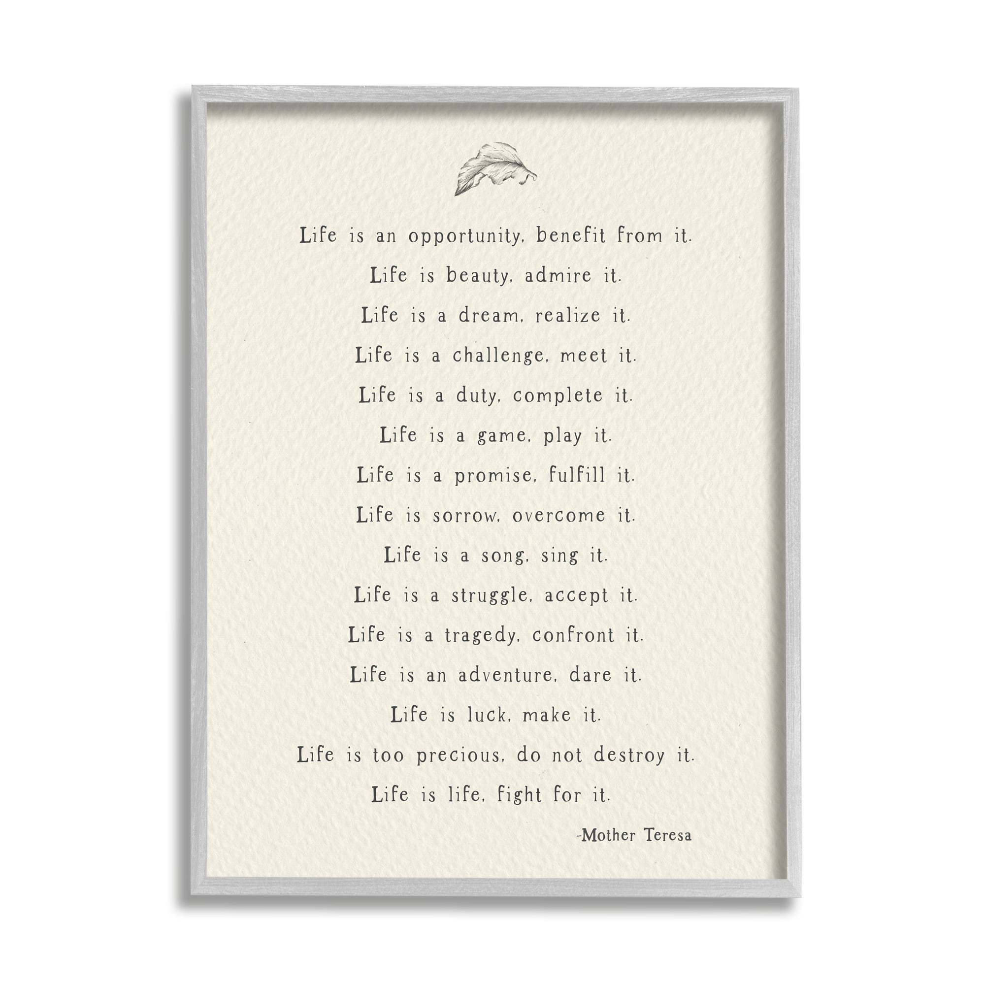 Stupell Industries Uplifting Inspirational Mother Theresa Life Quote Framed Giclee Art