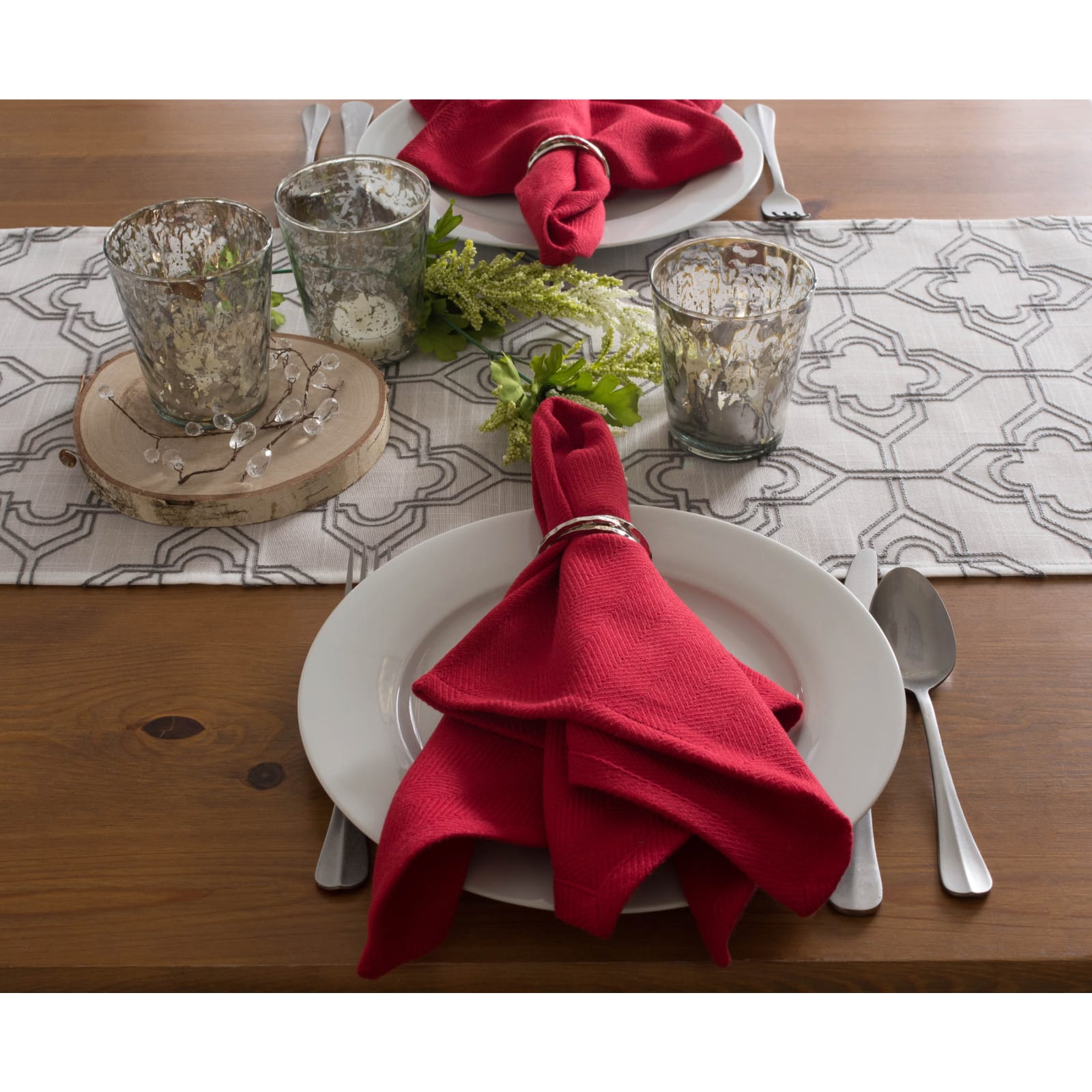 Off White Base Embroidered Lattice Table Runner