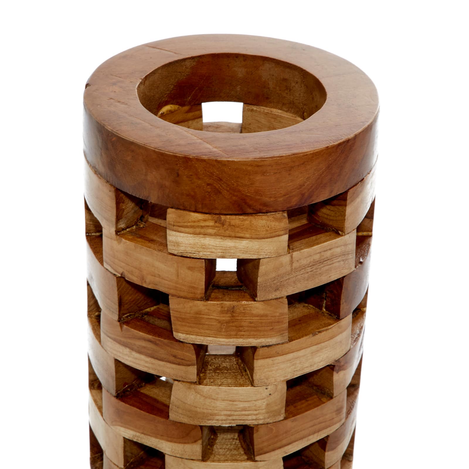 Brown Teak Wood Contemporary Style Vase, 16" x 6" x 6"