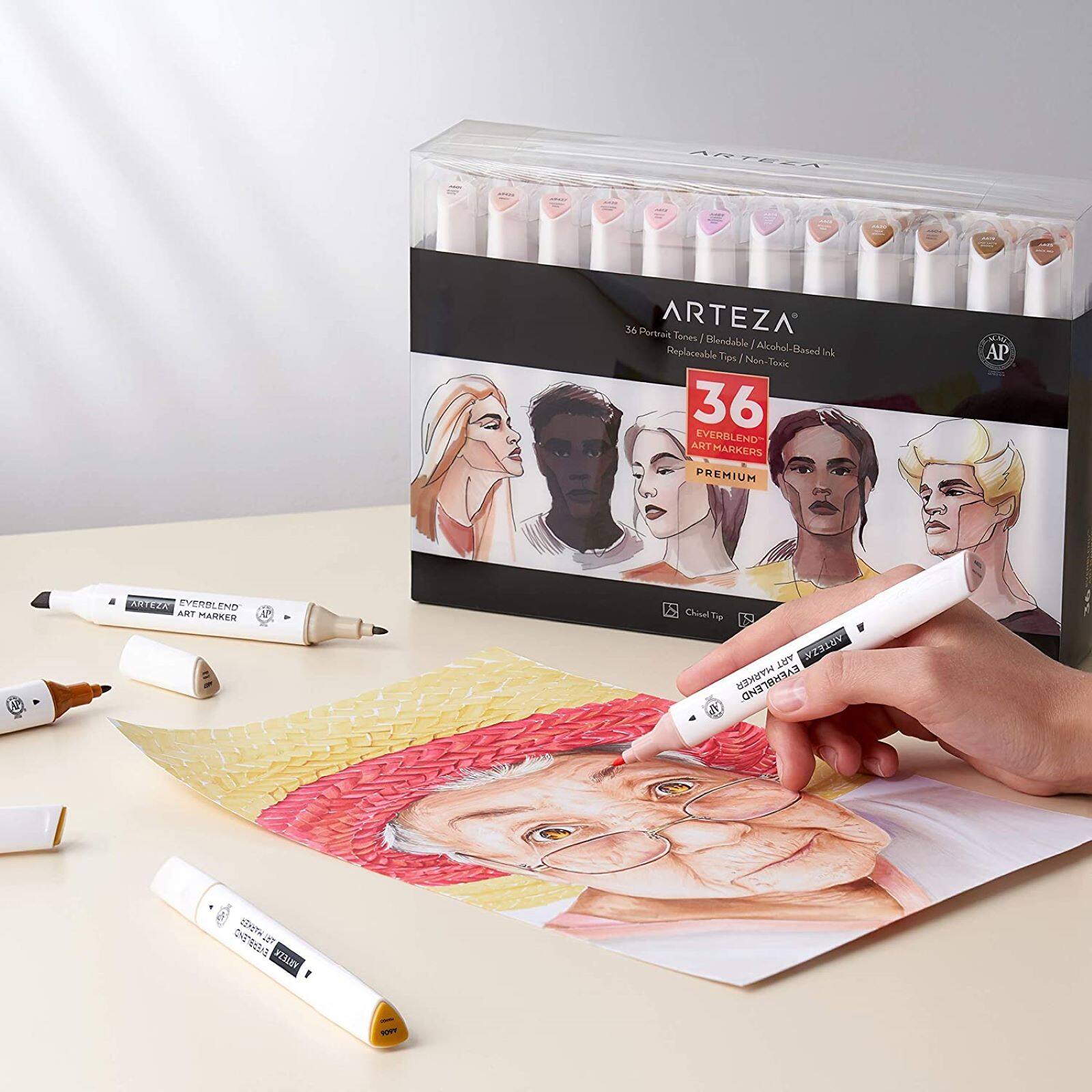Arteza&#xAE; EverBlend&#x2122; 36 Color Portrait Tones Dual Tip Art Marker Set