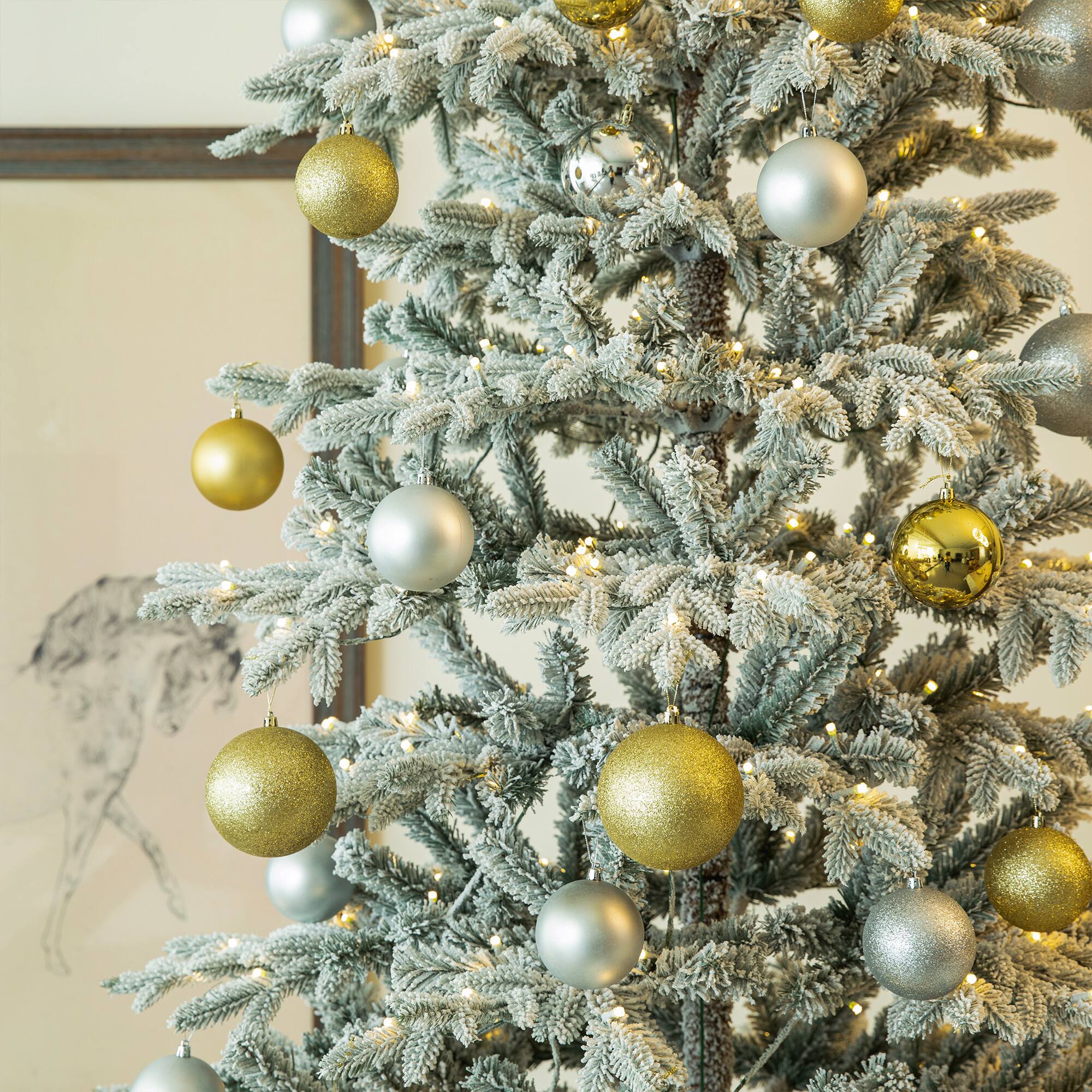 10ft. Pre-Lit Deluxe Flocked Fir Artificial Christmas Tree, Warm White Lights