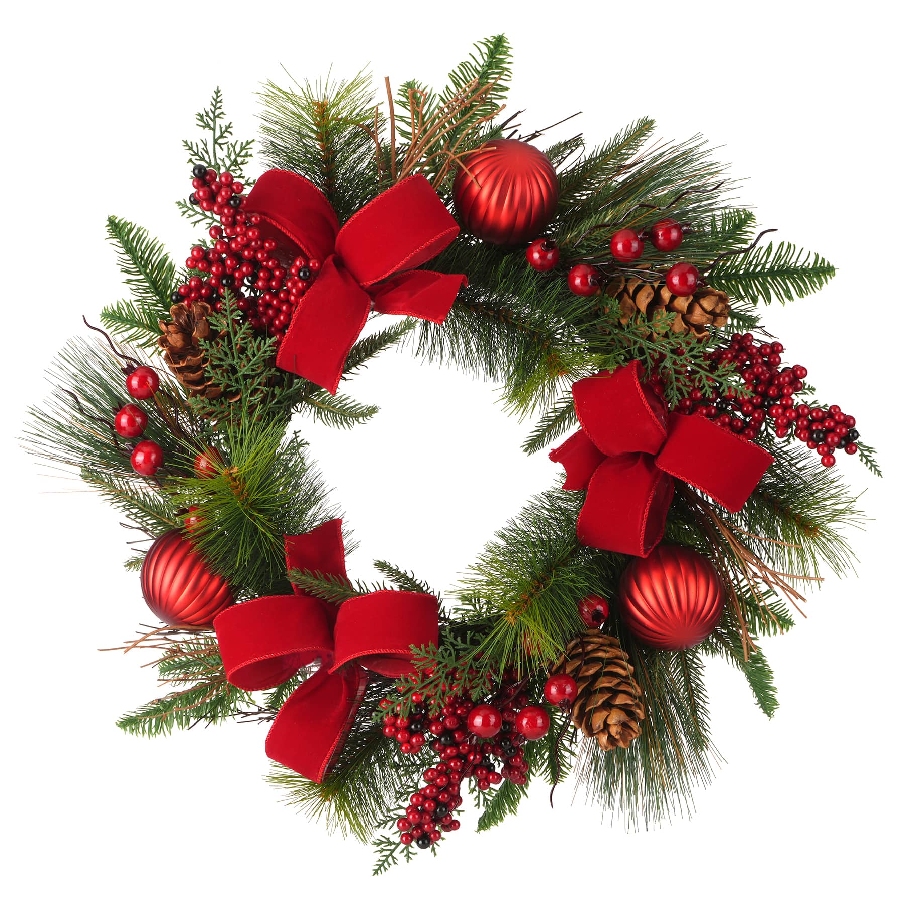 22" Red Ornament, Bow, & Berry Wreath by Ashland®