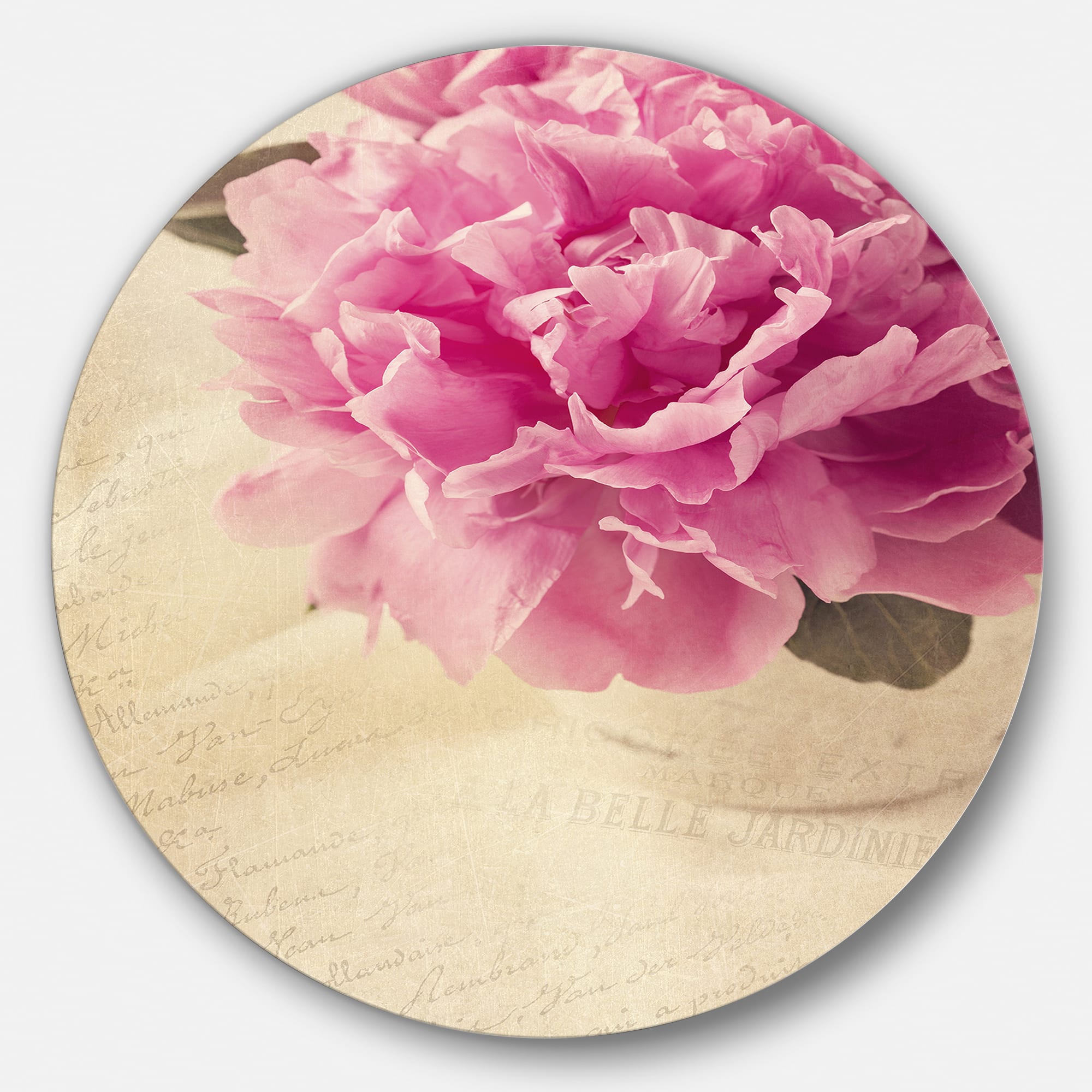Designart - Peony Flowers in Vase on Table' Disc Floral Metal Circle Wall Art