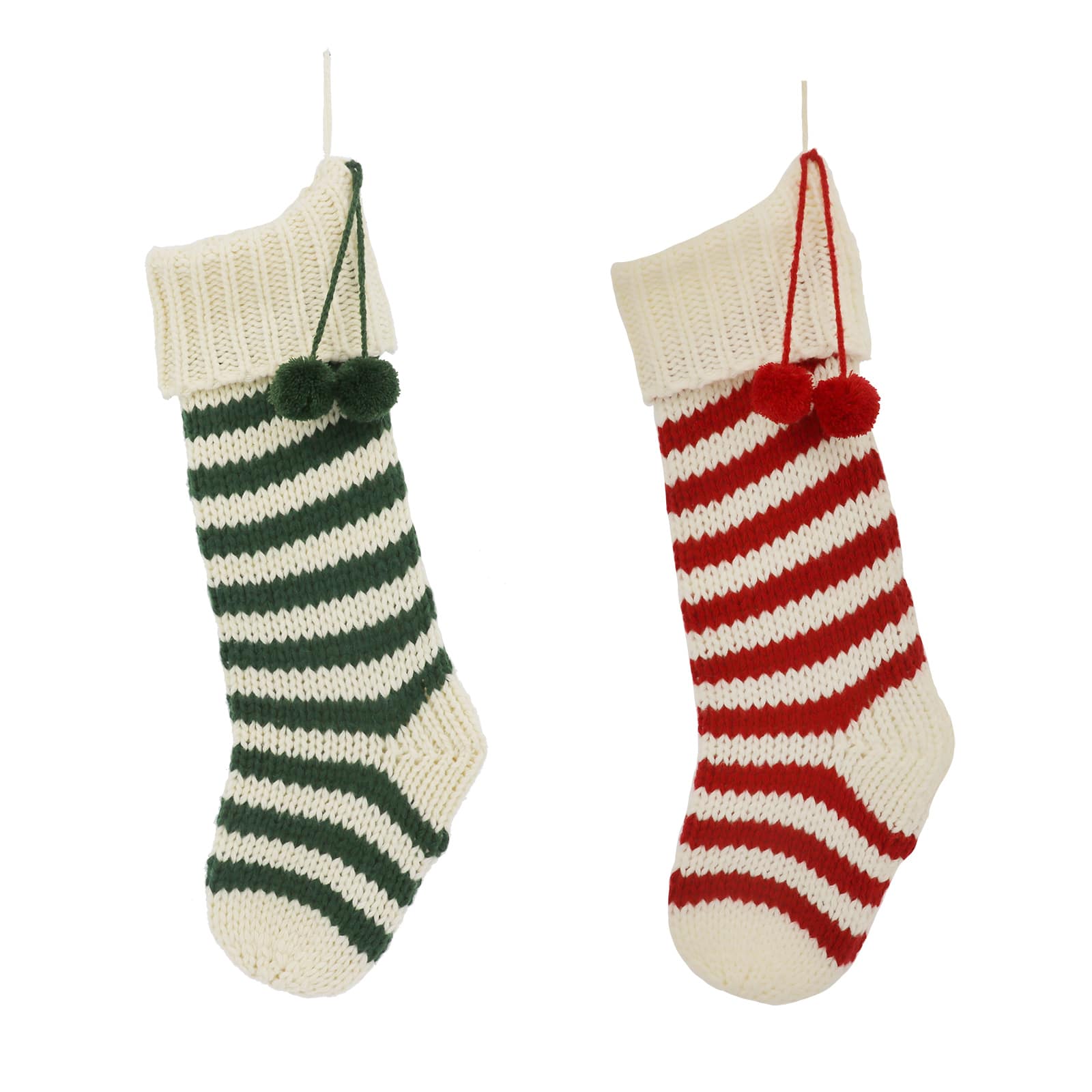 Assorted 22&#x22; Striped Knit Stocking with Pom Pom Tassels, 1pc. by Ashland&#xAE;