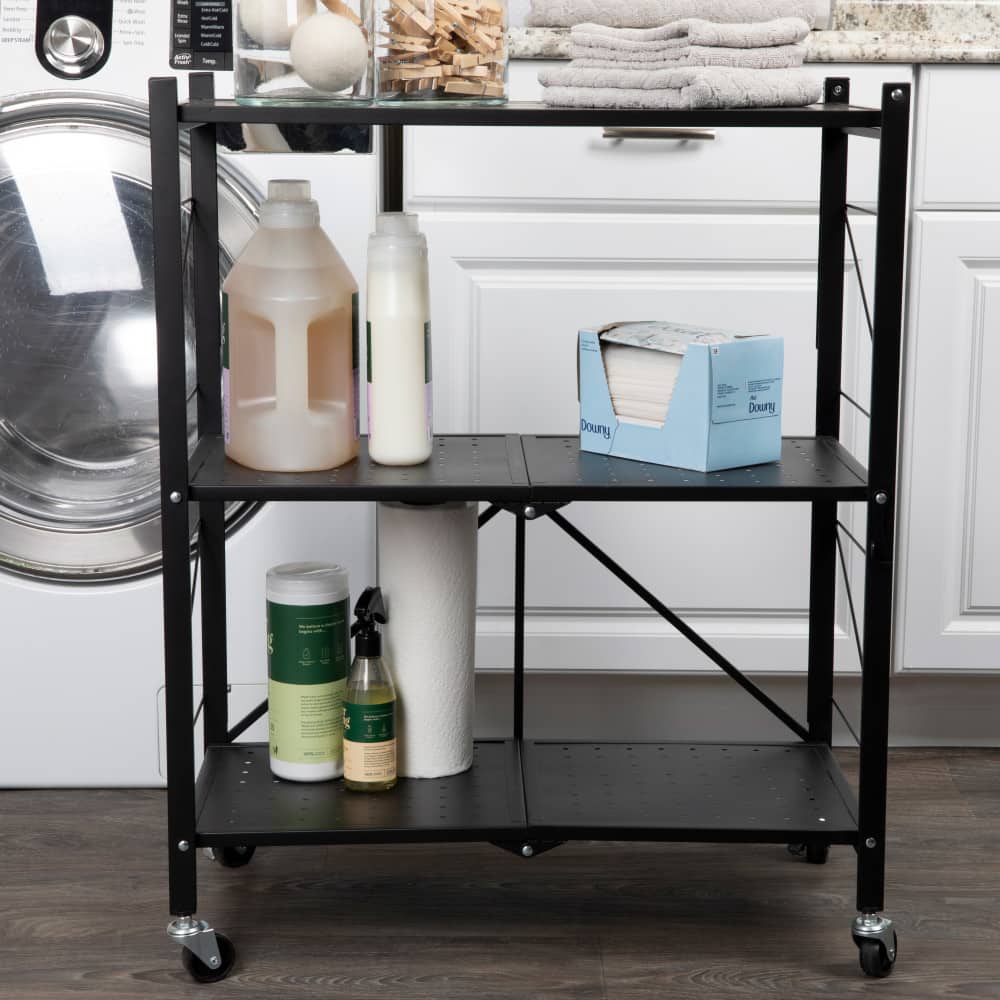 Household Essentials 34&#x22; Black Metal 3-Tier Foldable Utility Rack