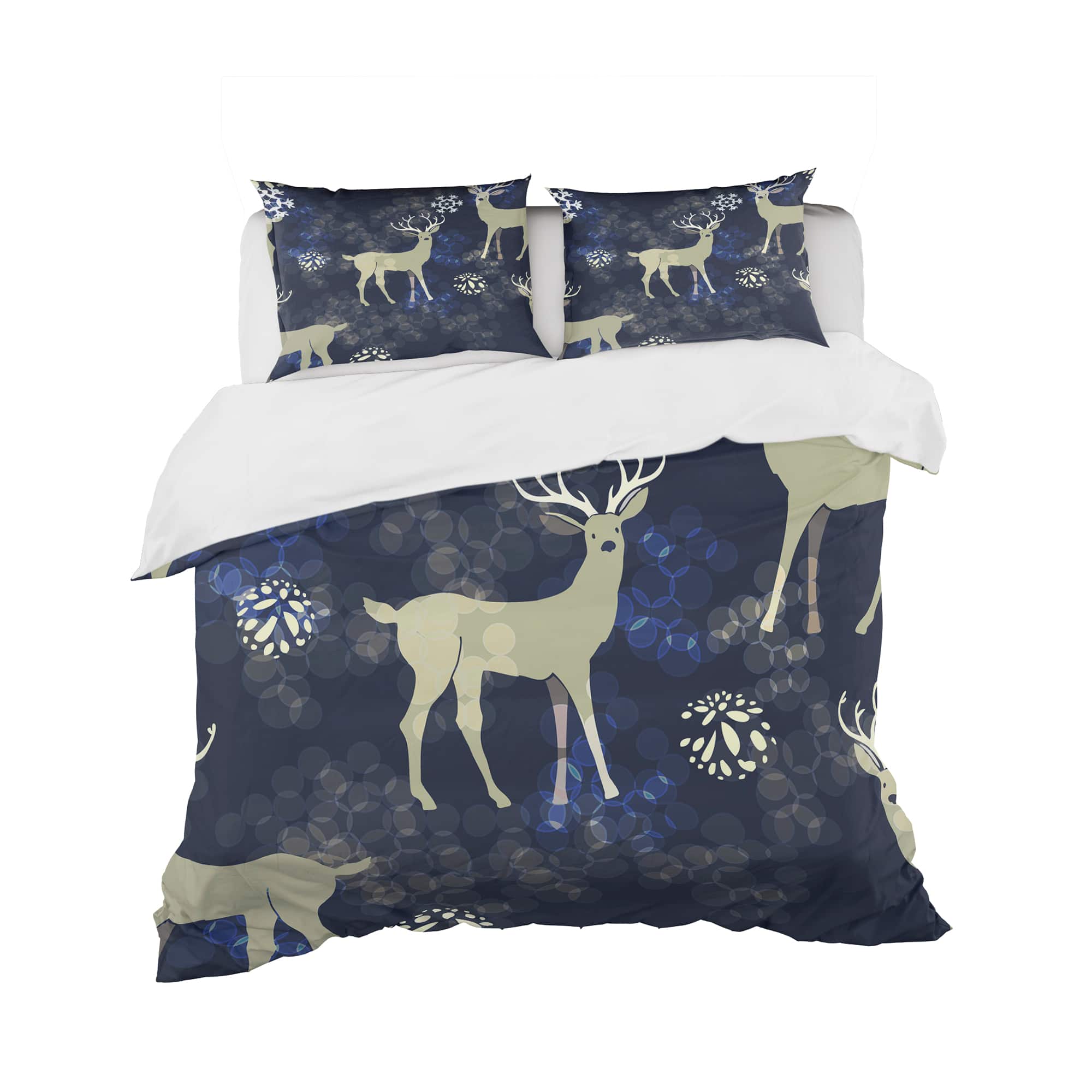 Designart &#x27;Raindeer With Christmas Snowflakes&#x27; Animals Bedding Set - Duvet Cover &#x26; Shams