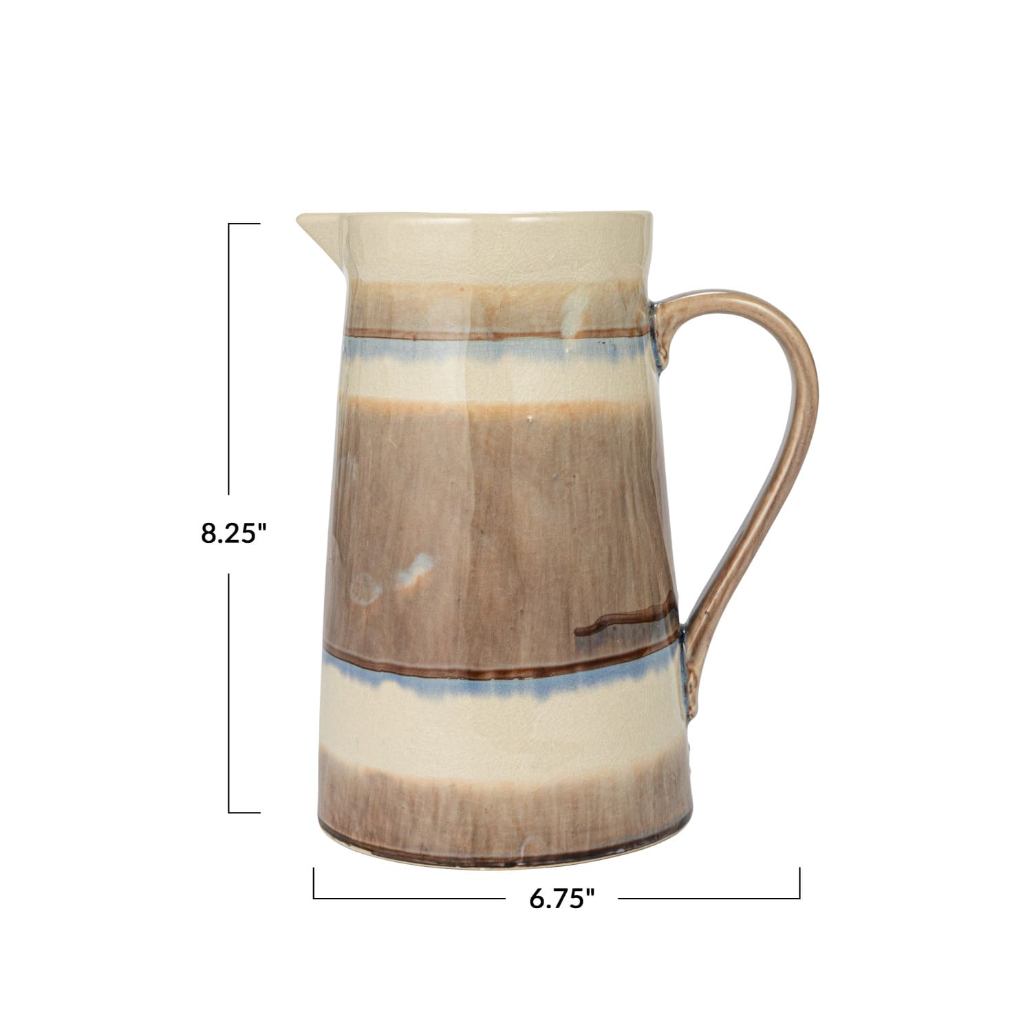 Hello Honey® 8.25" Brown & Cream Round Stoneware Pitcher with Stripes & Crackle Glaze