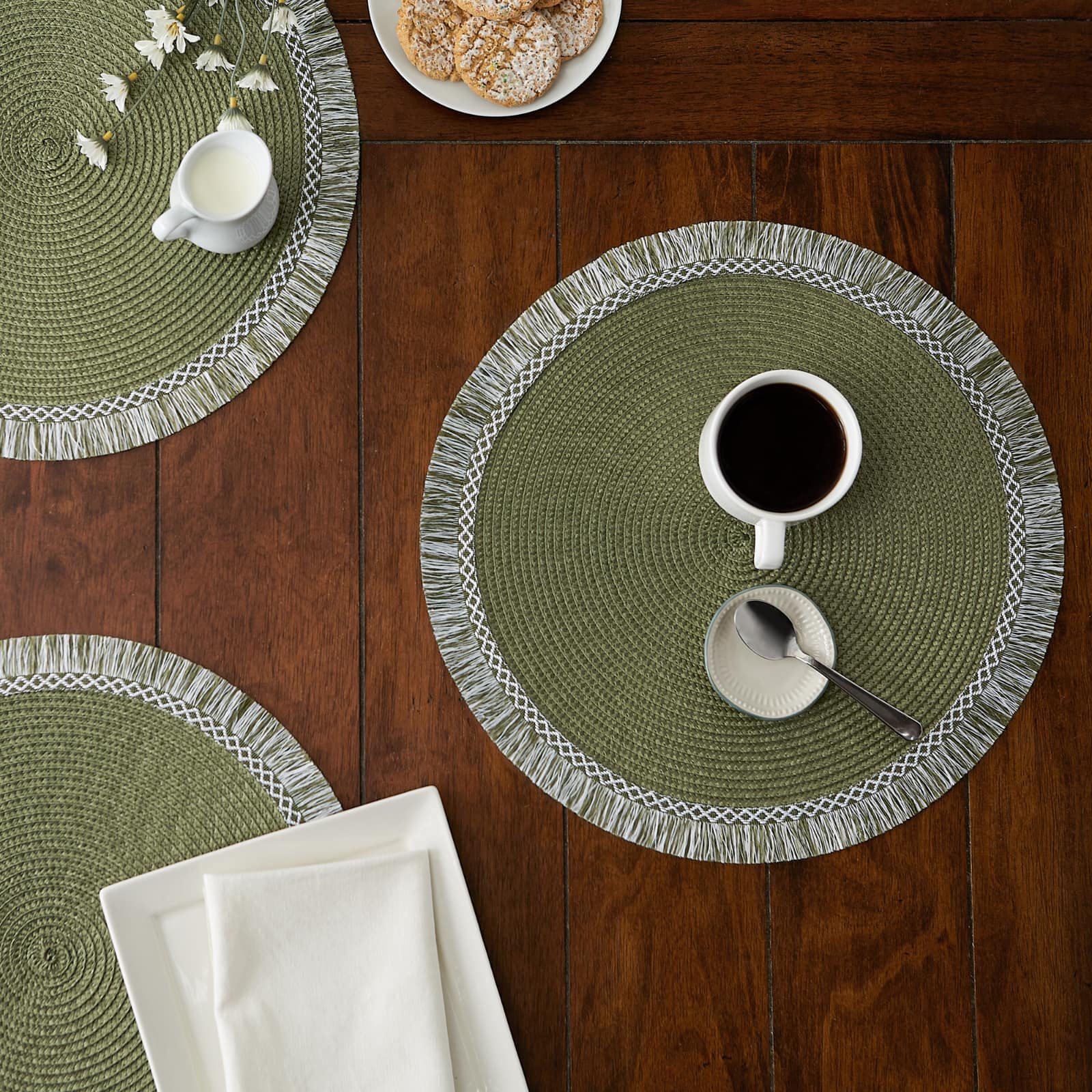 DII&#xAE; Round Fringed Placemats, 6ct.