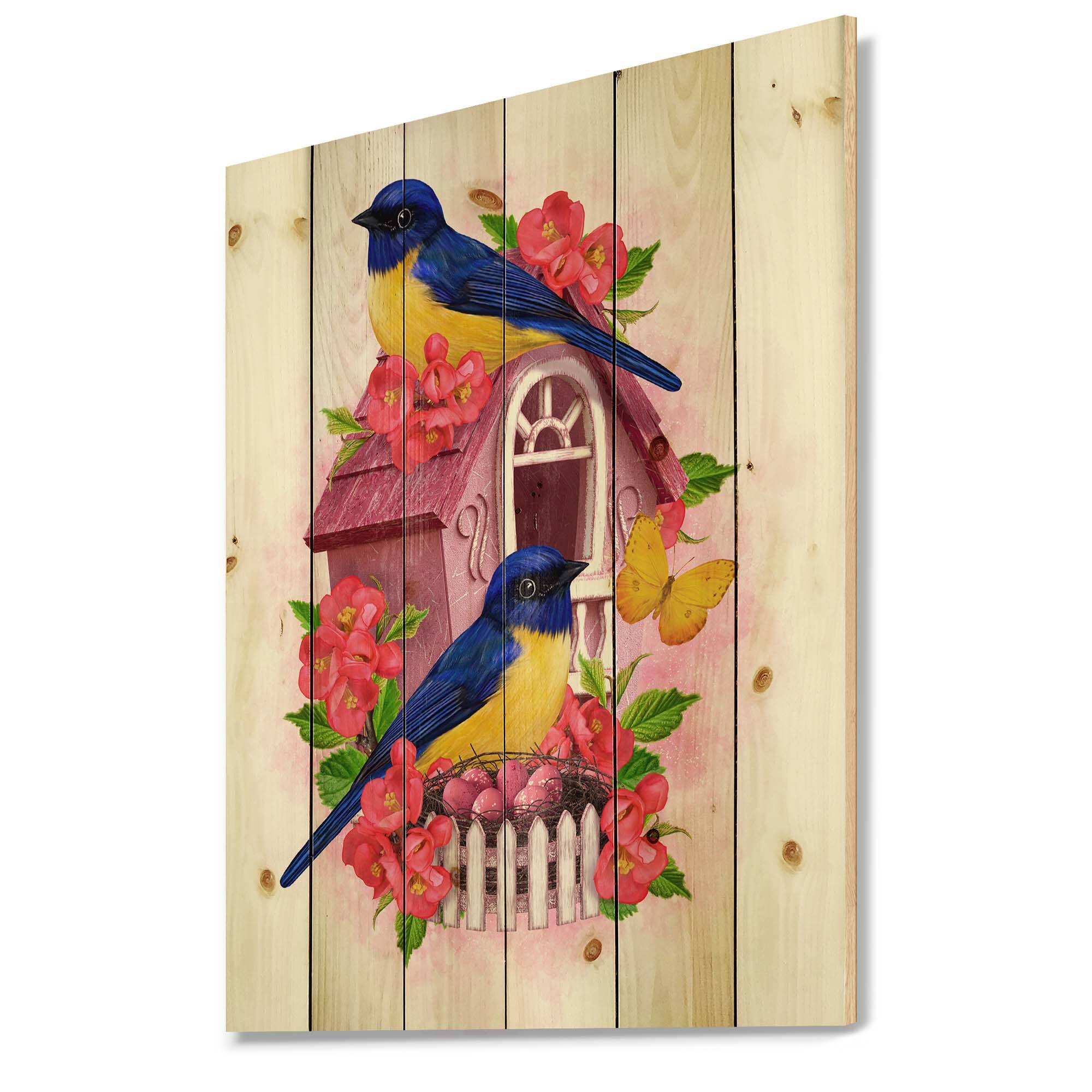 Designart - Two Blue & Yellow Tit Birds Sitting Near The Nest