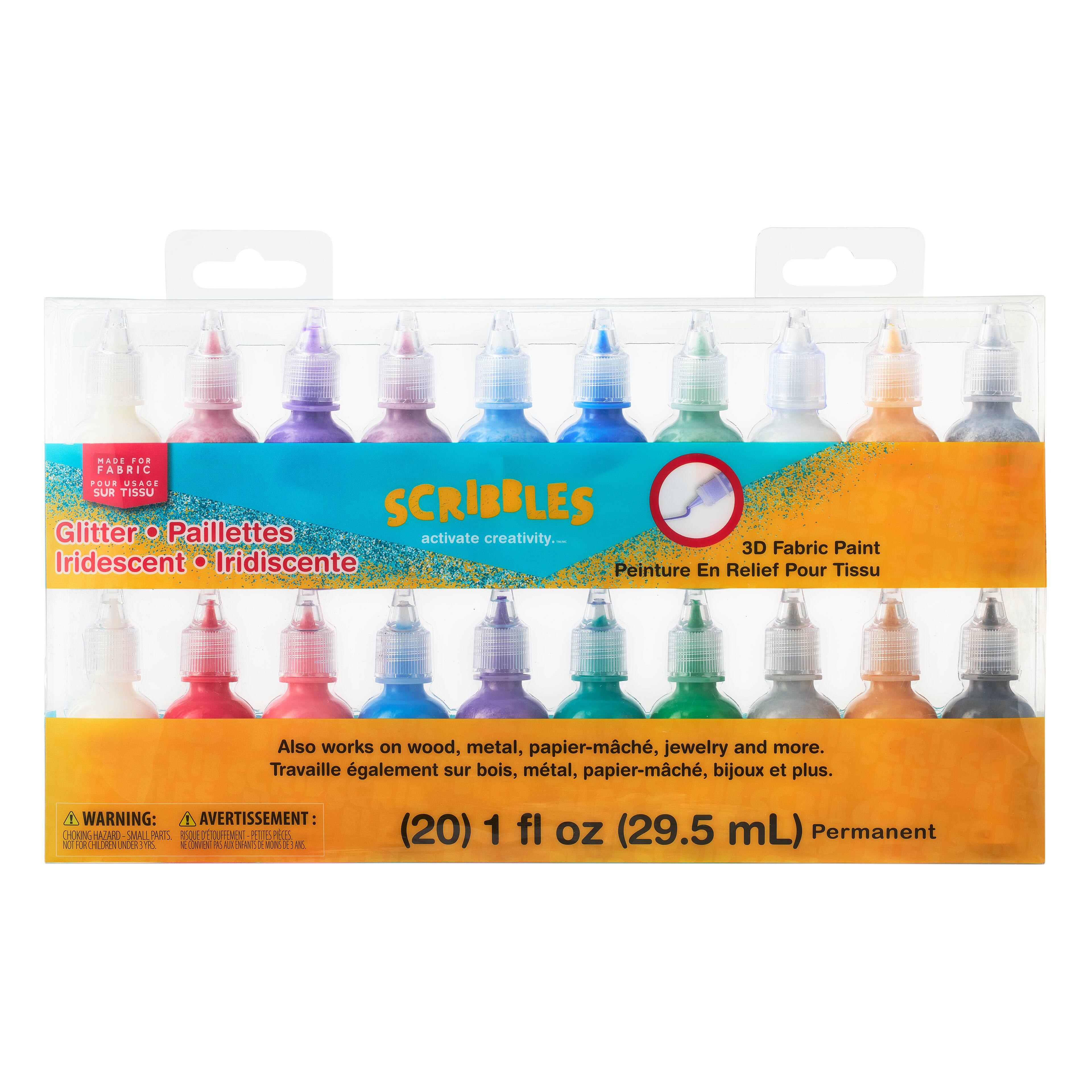 6 Packs: 20 ct. (120 total) Scribbles&#xAE; Glitter &#x26; Iridescent 3D Fabric Paint