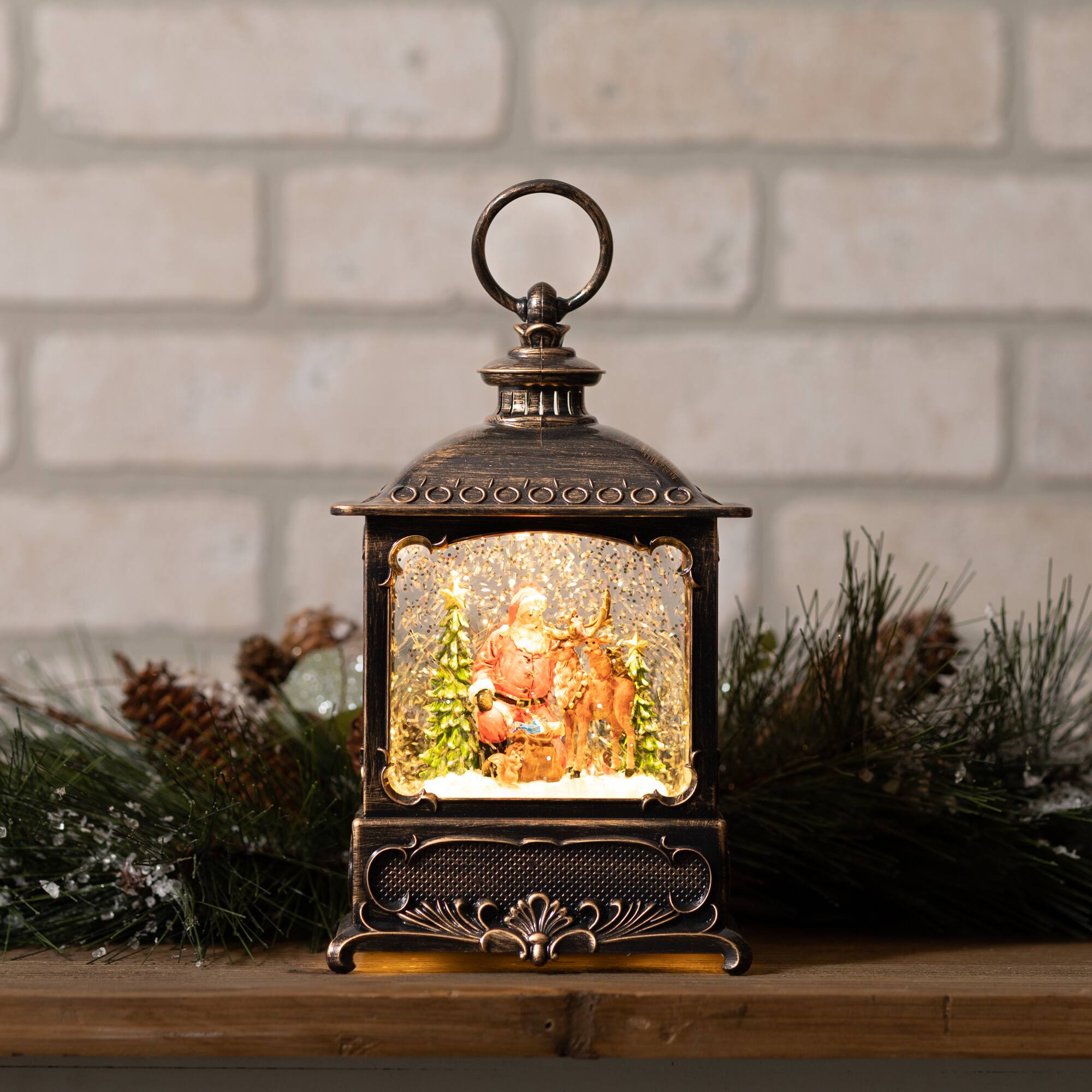 9&#x22; LED Snow Globe Lantern with Woodland Animals