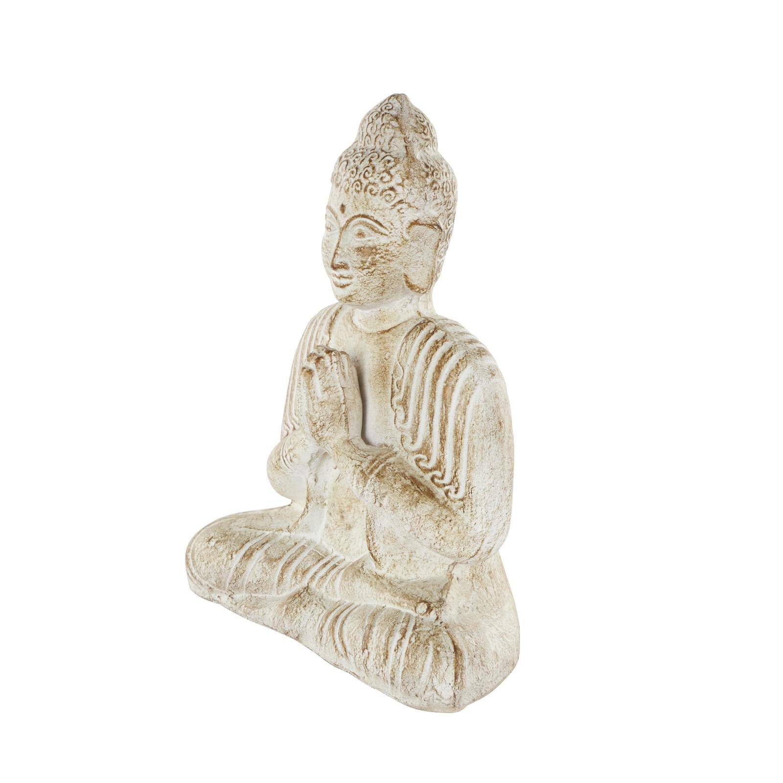 16" Cream & Brown Distressed Handmade Paper Mache Buddha Sculpture