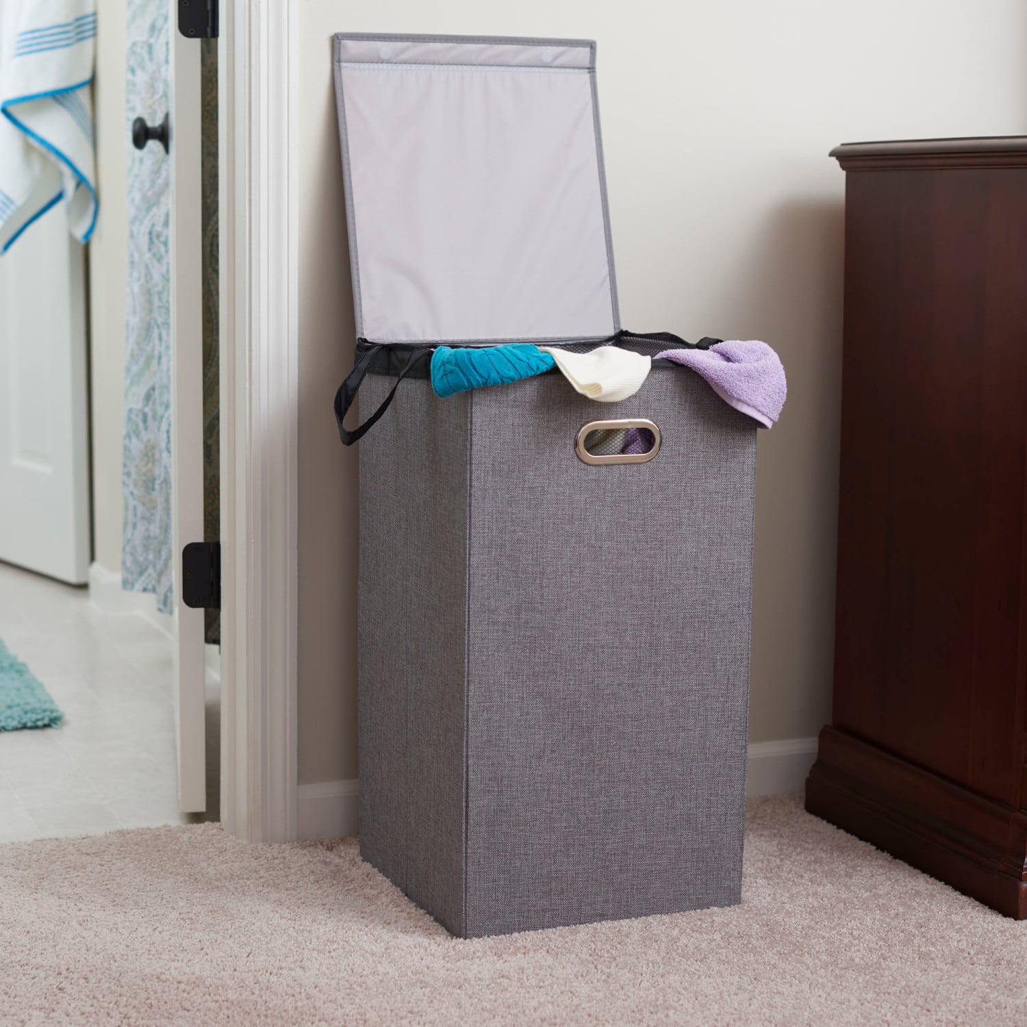 Household Essentials Gray Moisture-Resistant Laundry Hamper with Magnetic Lid &#x26; Removable Mesh Liner