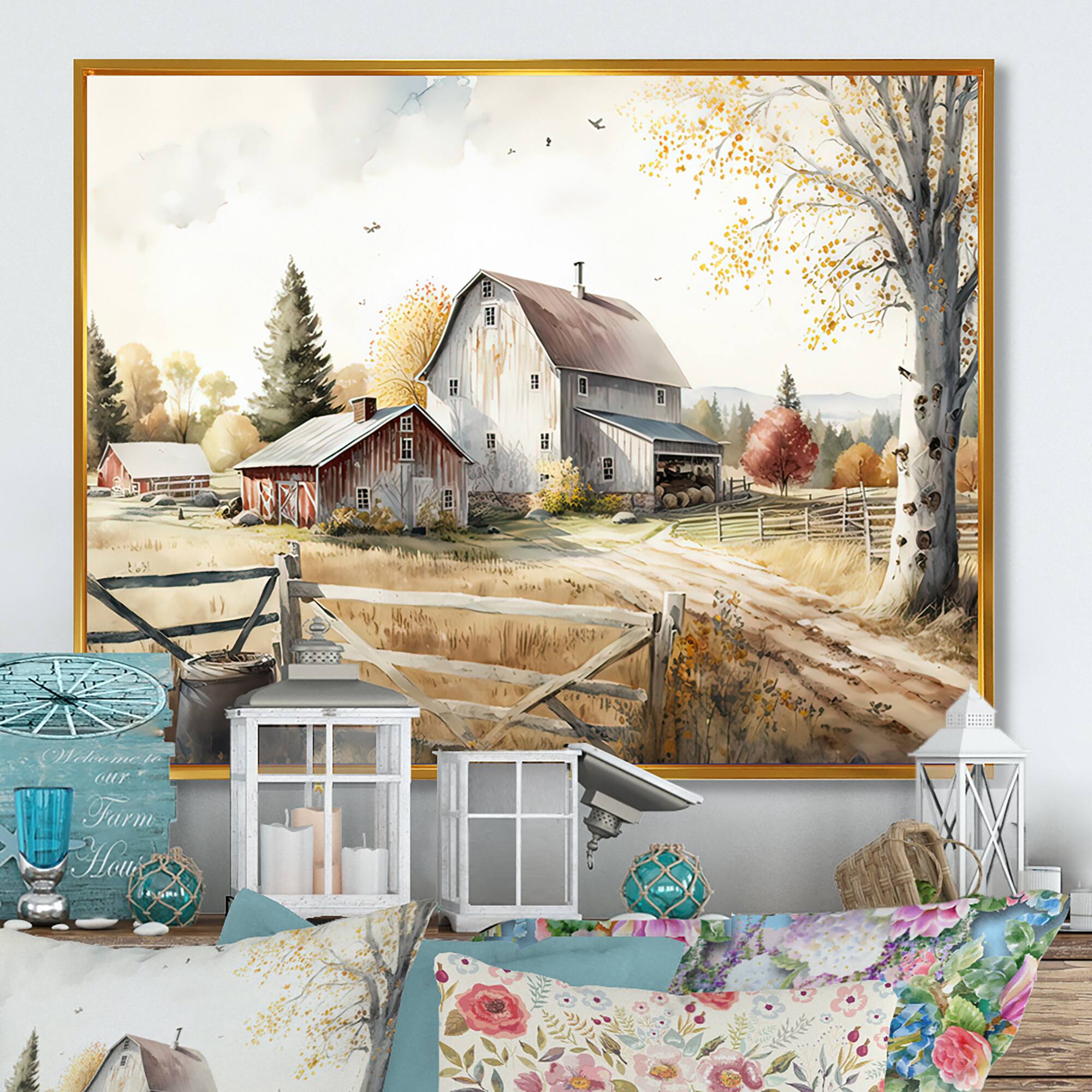 Designart 'Beautiful Barn In Spring II' Farmhouse / Country Framed Canvas Wall Art
