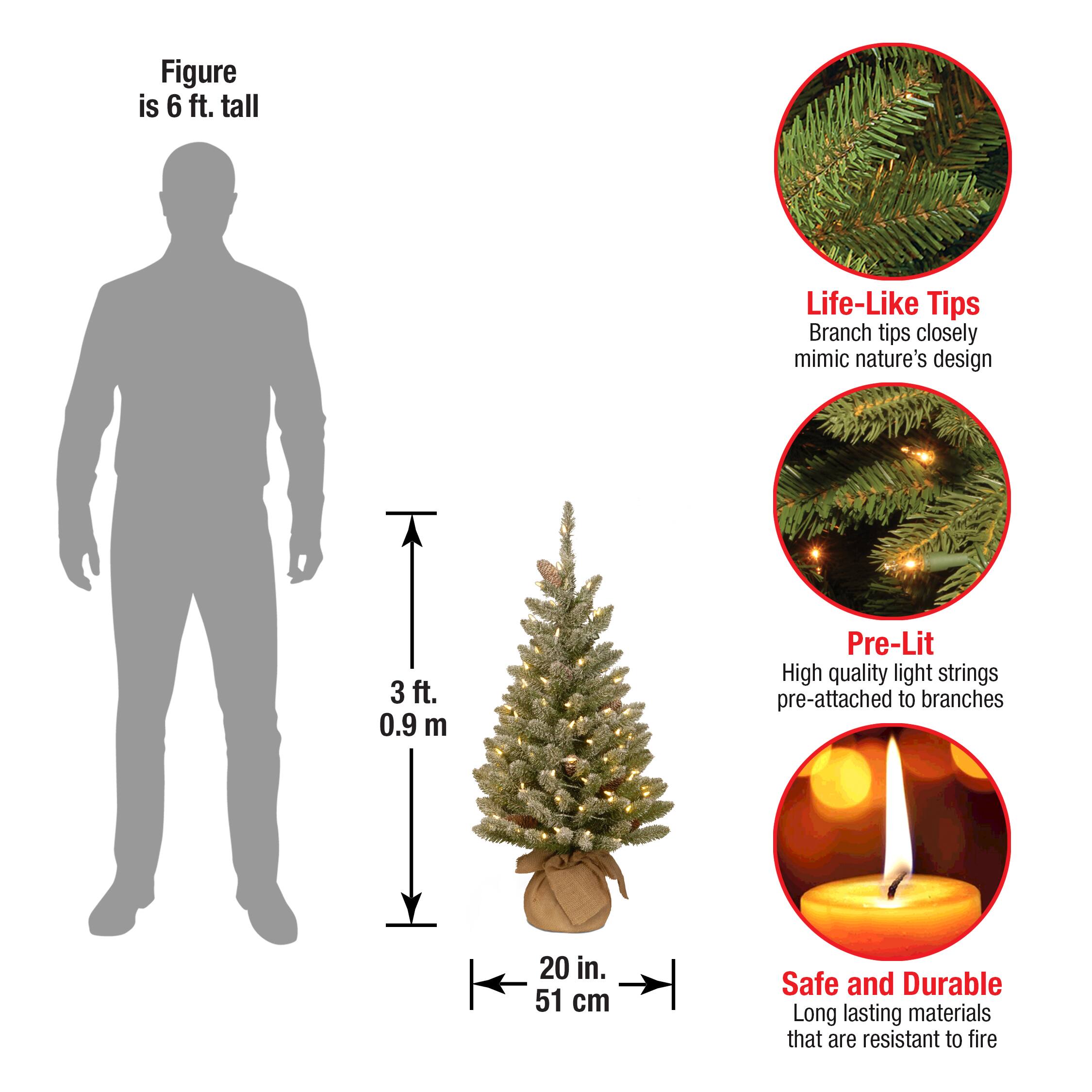 3ft. Snowy Concolor Fir with Snowy Pinecones Artificial Christmas Tree In Burlap Base, Warm White LED Lights