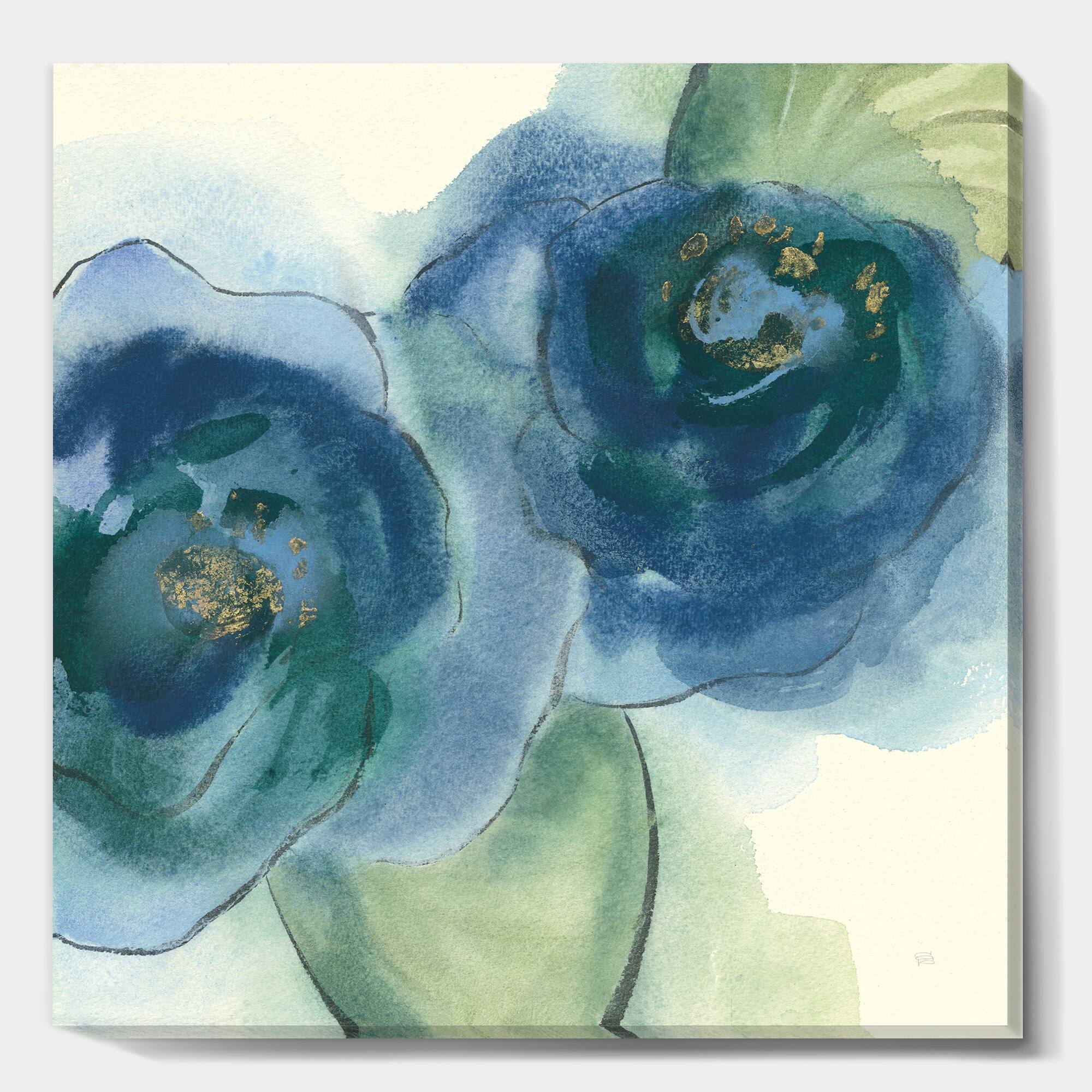 Designart - Blue Floral Poppies III - Cottage Gallery-wrapped Canvas