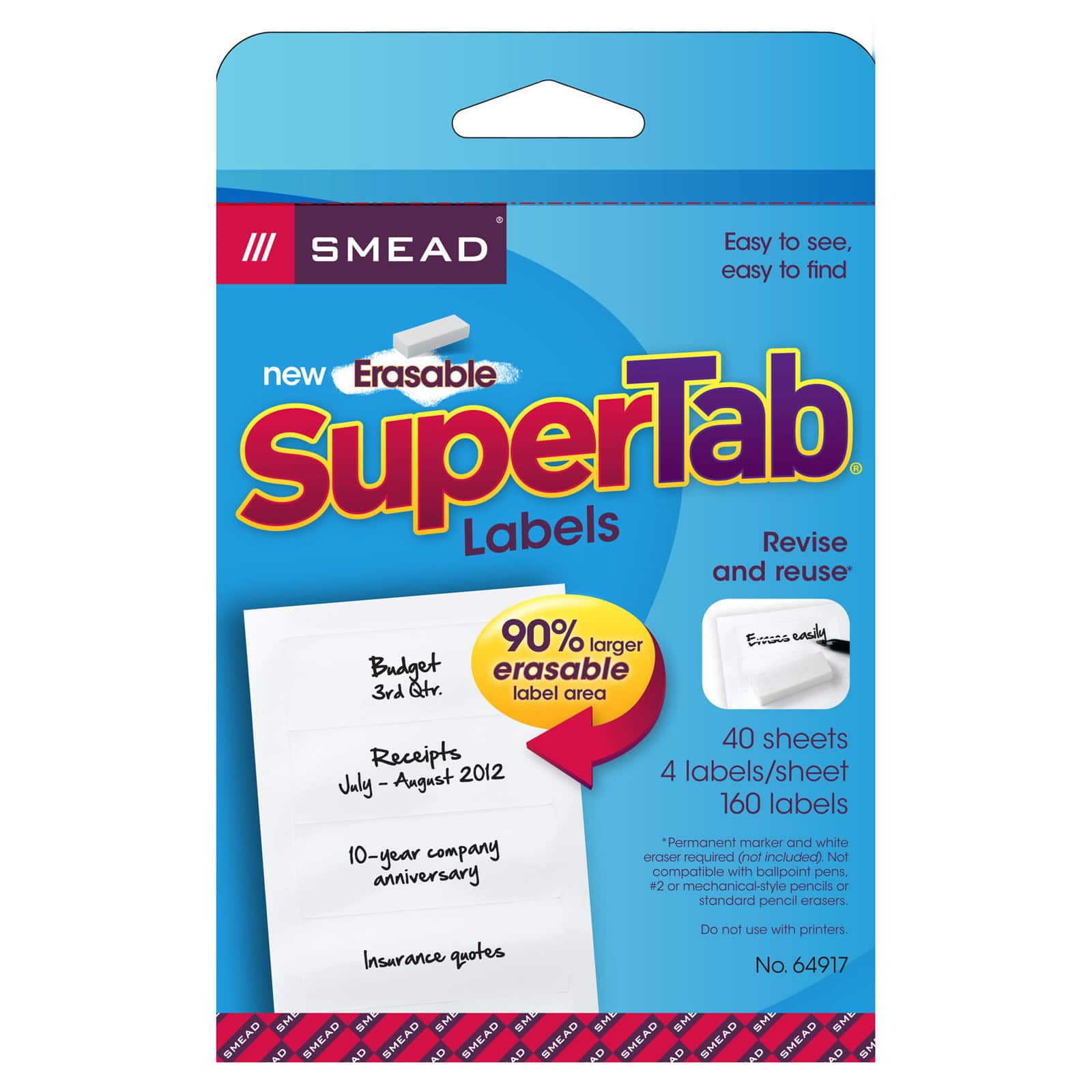 Smead® Erasable SuperTab® White File Folder Labels, 2 Packs of 160