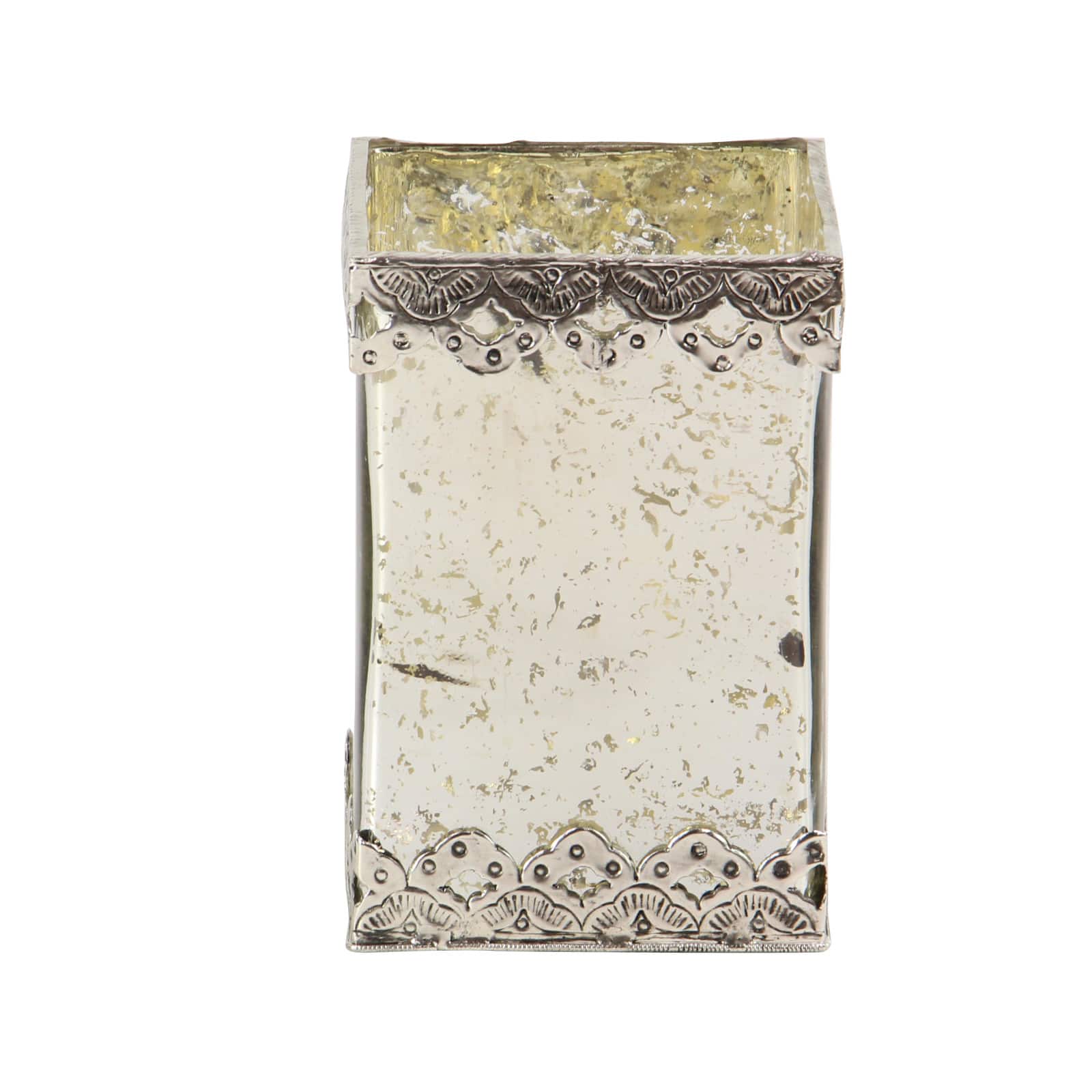 Set of 2 White Glass Glam Candle Holder, 6", 8"