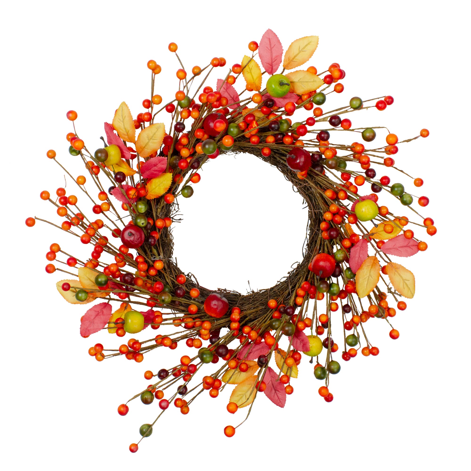 18" Berries & Apples Foliage Twig Thanksgiving Wreath