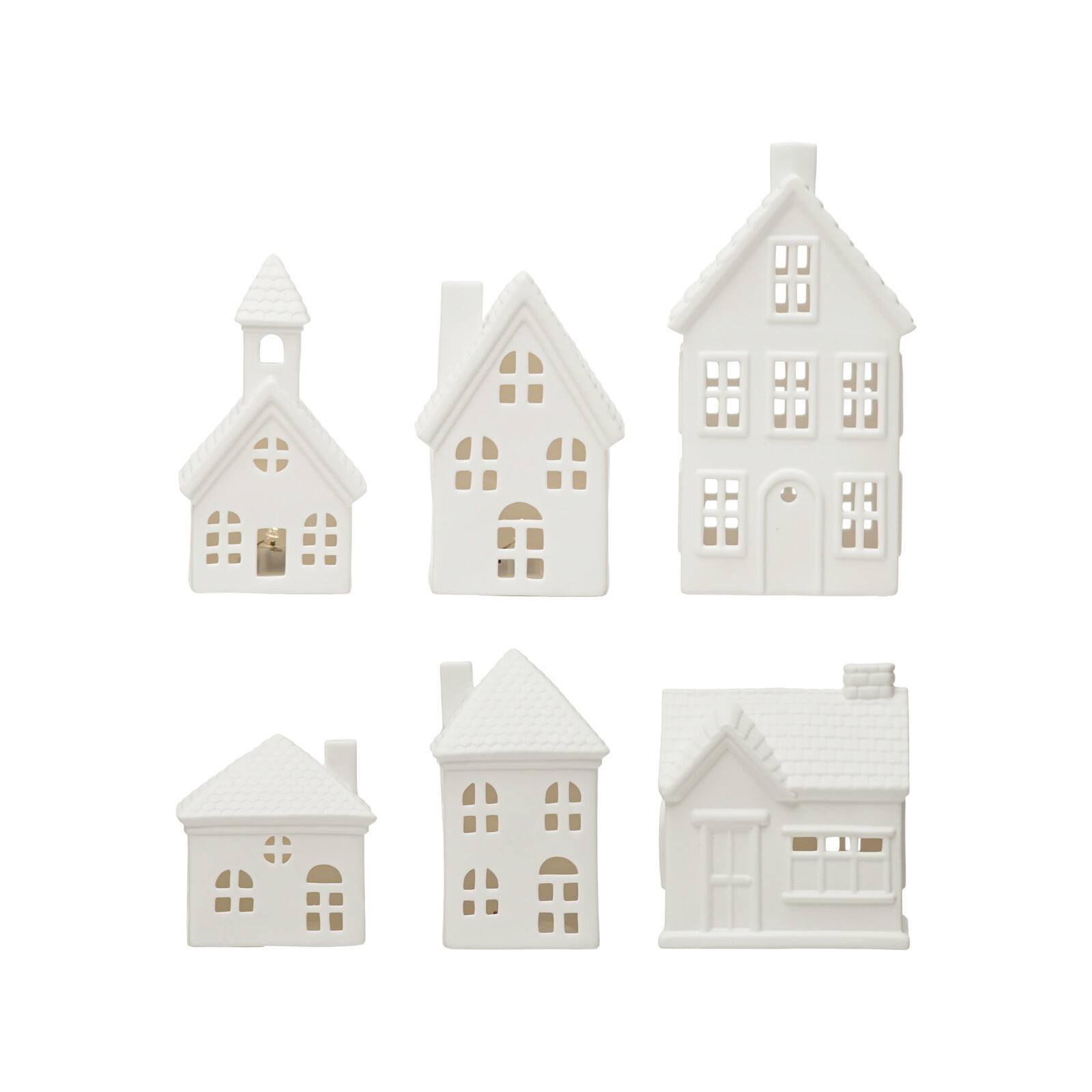 Hello Honey&#xAE; White LED Stoneware Bisque Houses Set