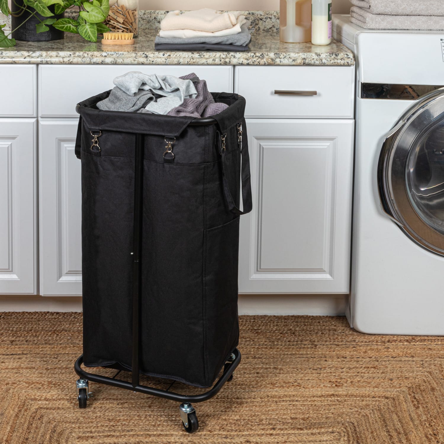 Household Essentials 30.5&#x22; Black Rolling Laundry Hamper