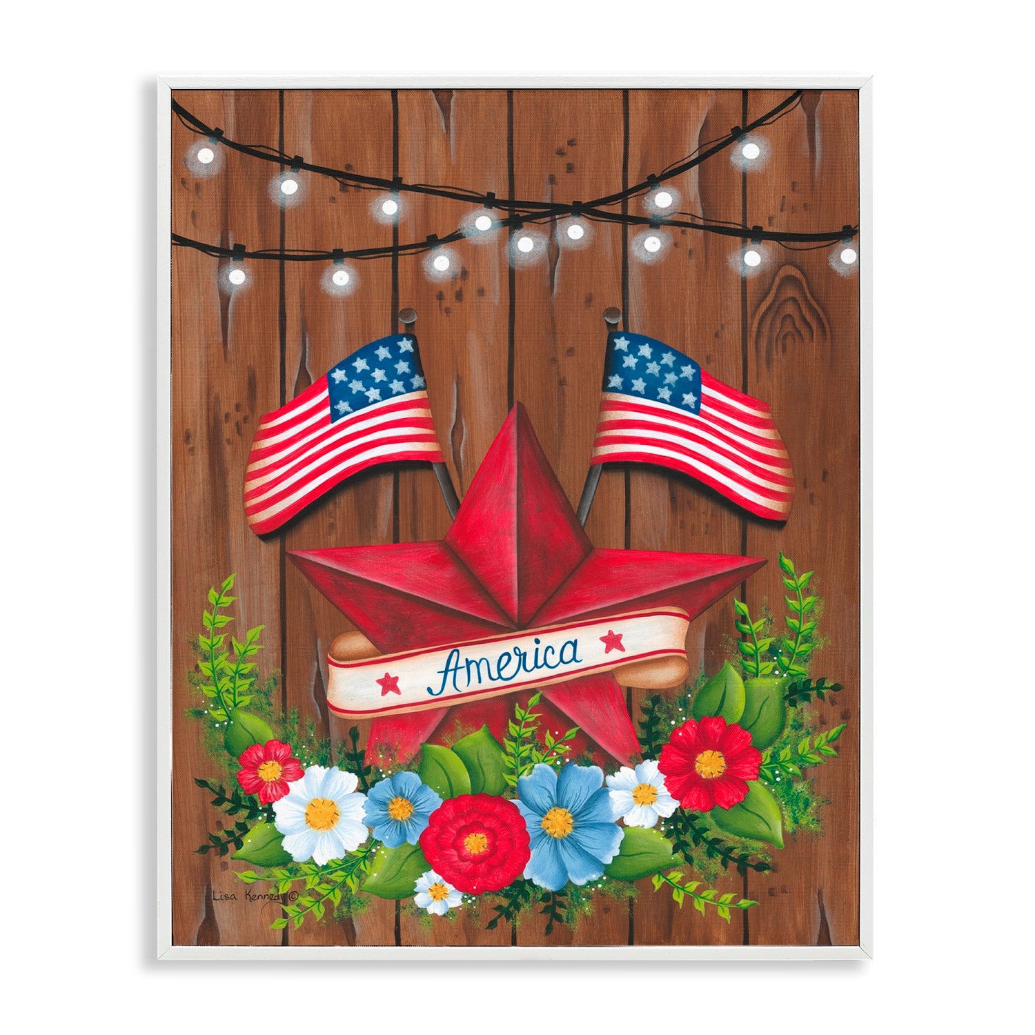Stupell Industries Americana Country Garland Framed Giclee Art