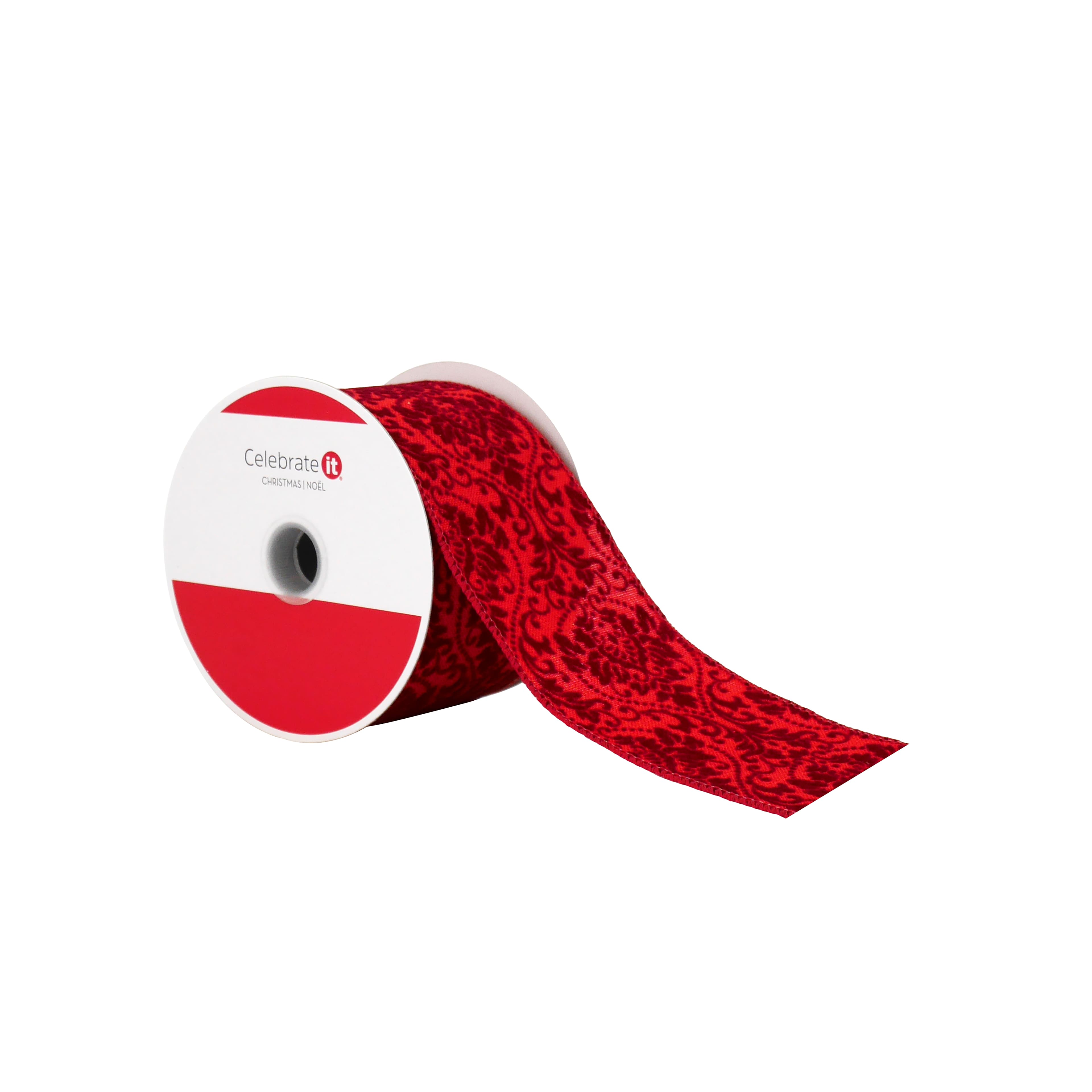 2.5&#x22; x 20ft. Burgundy Damask Wired Ribbon by Celebrate It&#xAE;