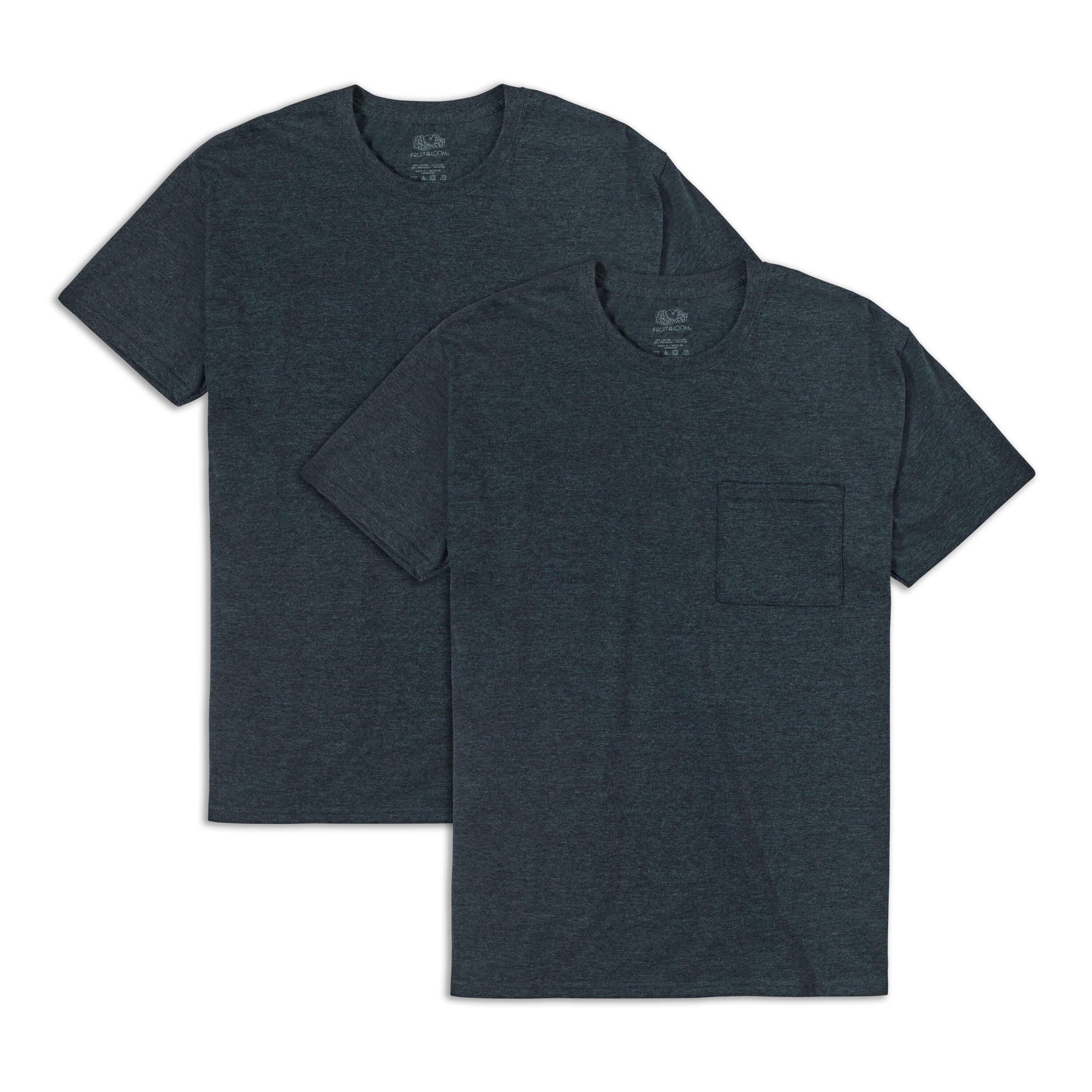 Fruit of the Loom EverSoft Mens Short Sleeve Pocket T-Shirt 2 ct in Black Heather | X-Large