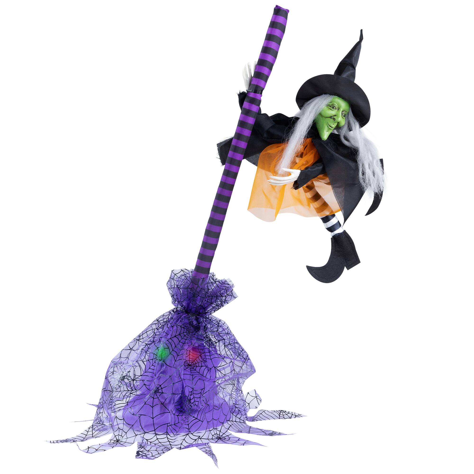 25&#x22; Animated Flying Witch with Broom Halloween Decoration