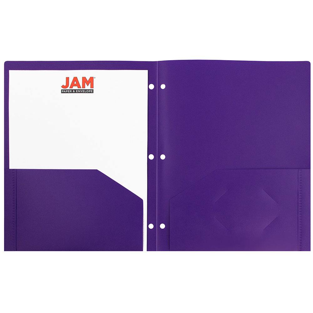 JAM Paper 3-Hole Heavy Duty Plastic Pocket Folder, 6ct.