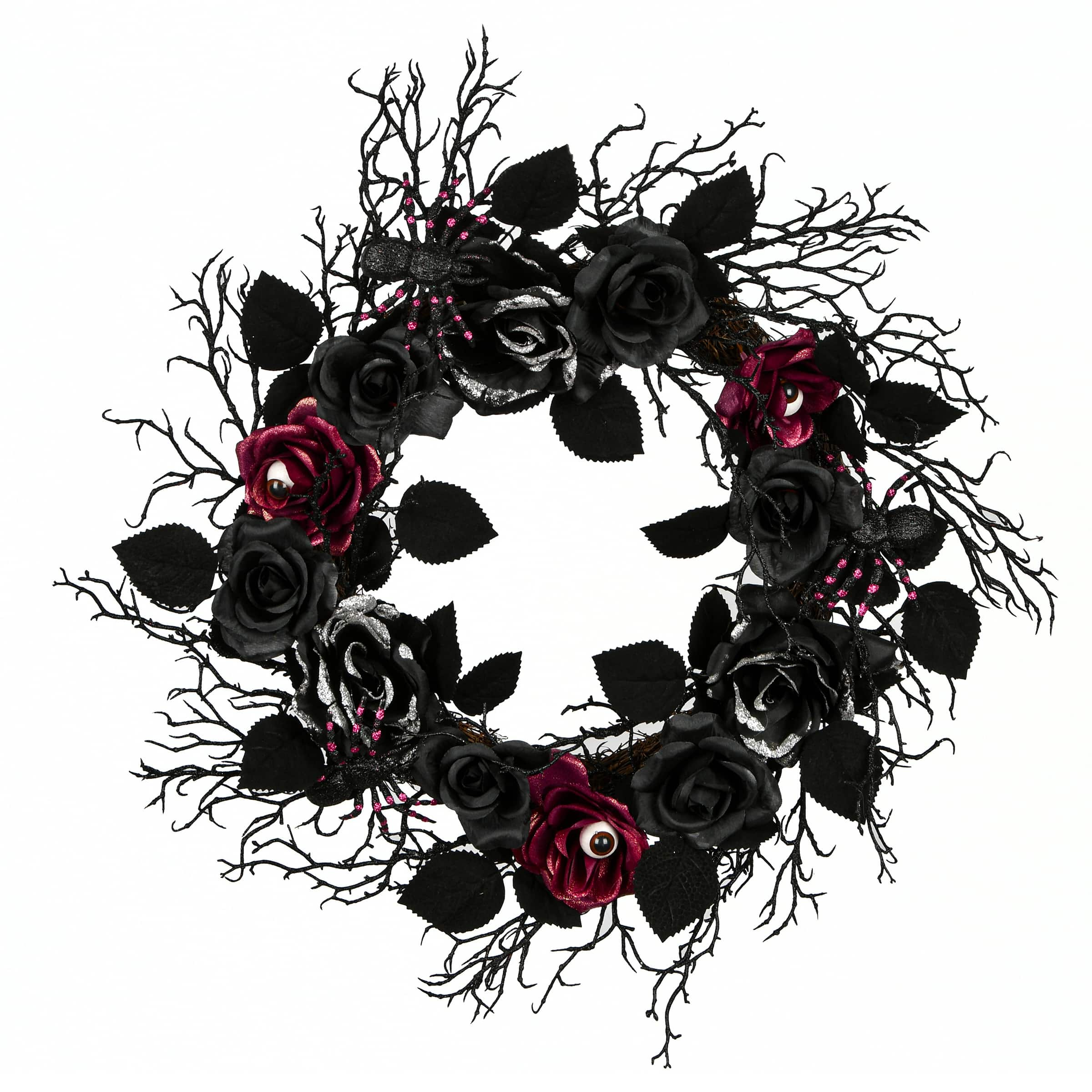 22" Black Halloween Rose Wreath