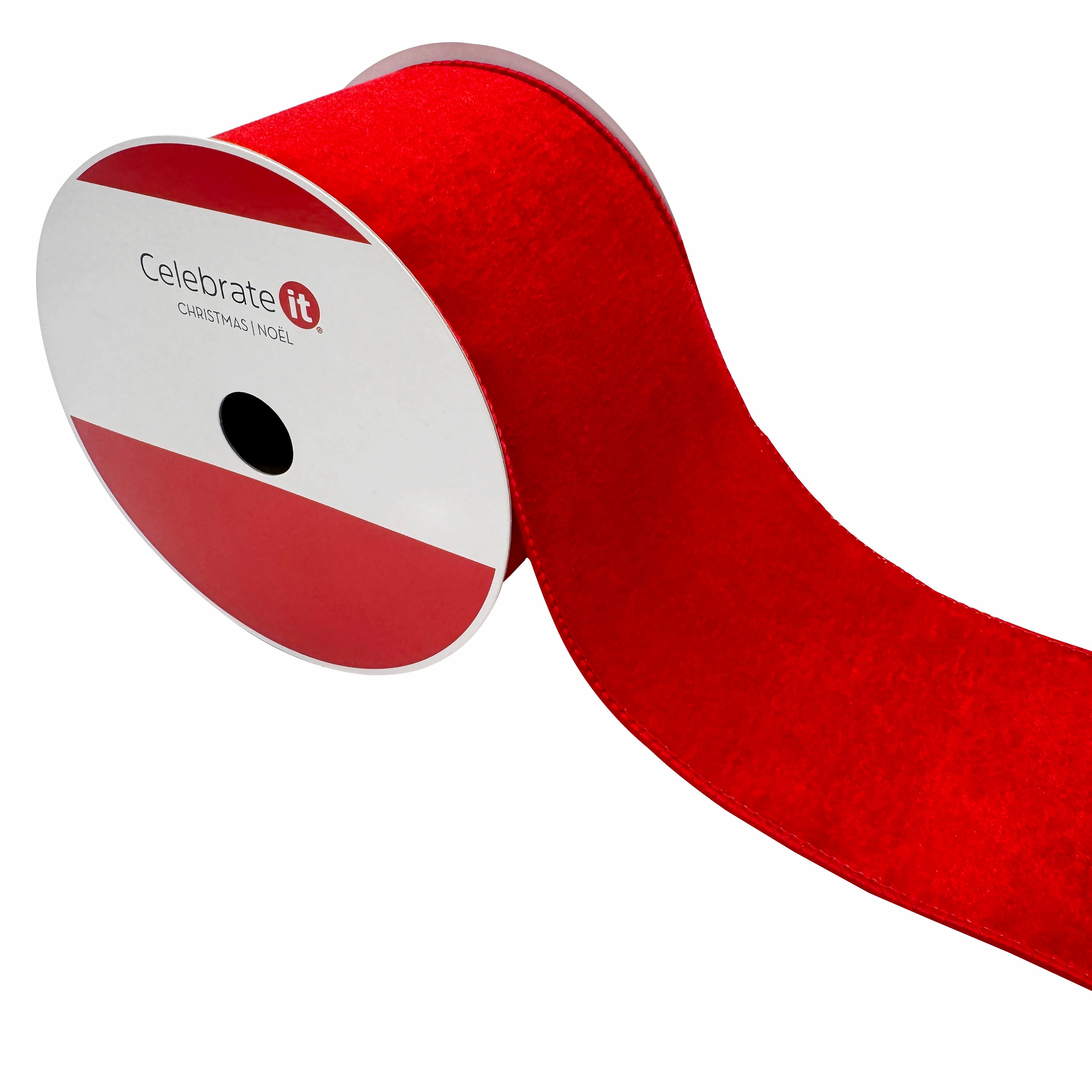 3.5&#x22; x 25ft. Red Wired Velvet Ribbon by Celebrate It&#xAE;