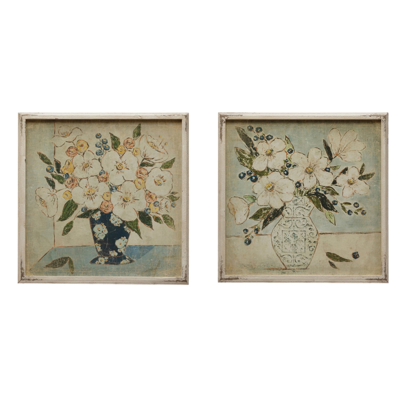 Distressed Floral Print Wooden Frame Set