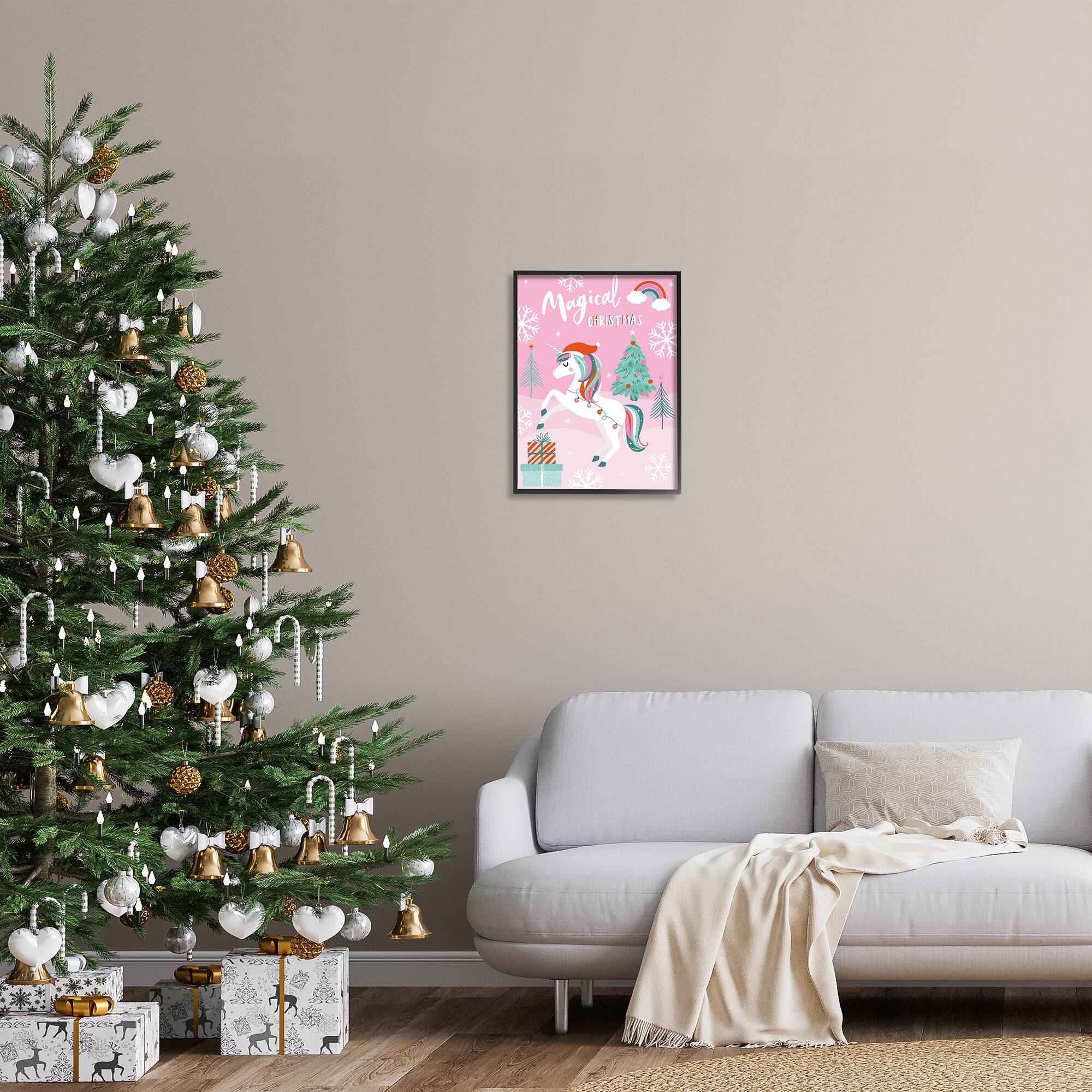 Stupell Industries Magical Christmas Pink Unicorn Framed Giclee Art