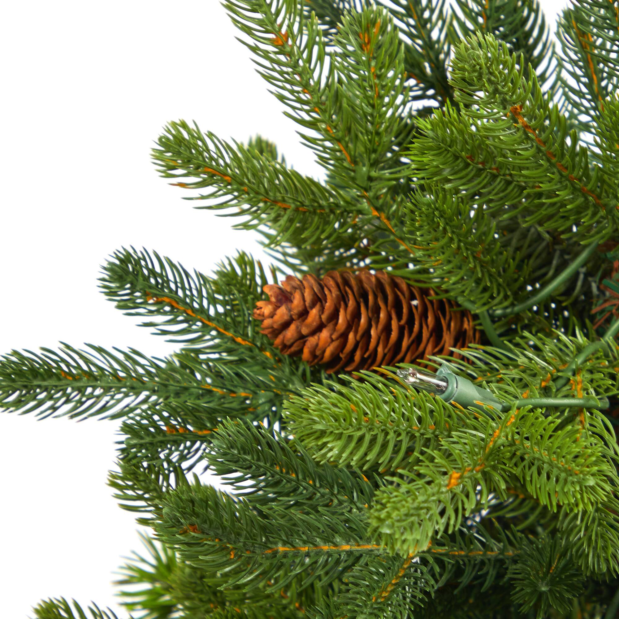 3.5ft. Pre-Lit Yukon Mountain Fir Artificial Christmas Tree in Red Planter, Clear Lights