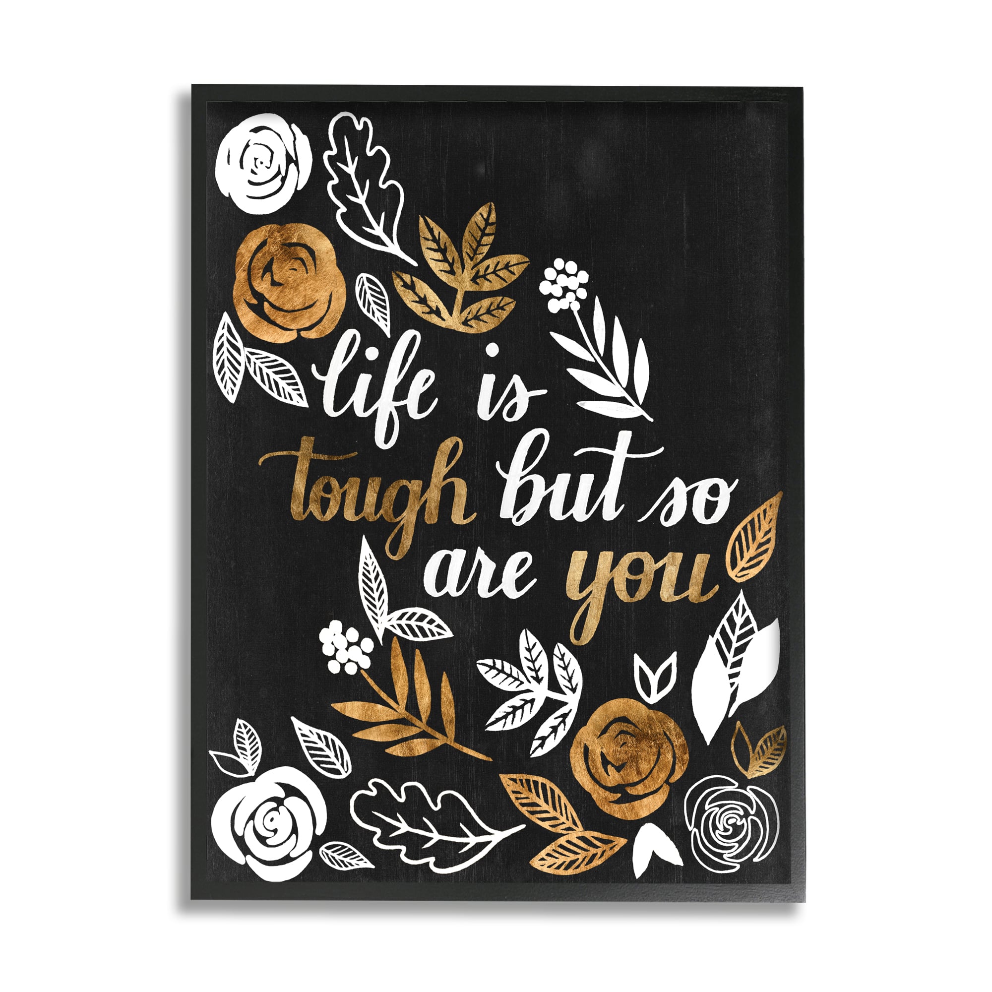 Stupell Industries Life Is Tough Inspirational Phrase Autumn Falling Leaves in Black Frame Wall Art
