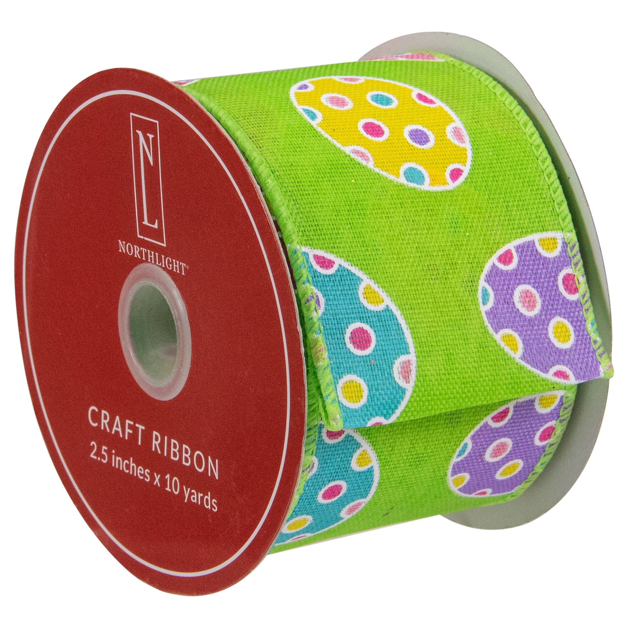 2.5&#x22; x 10yd. Green Easter Egg Design Wired Spring Craft Ribbon