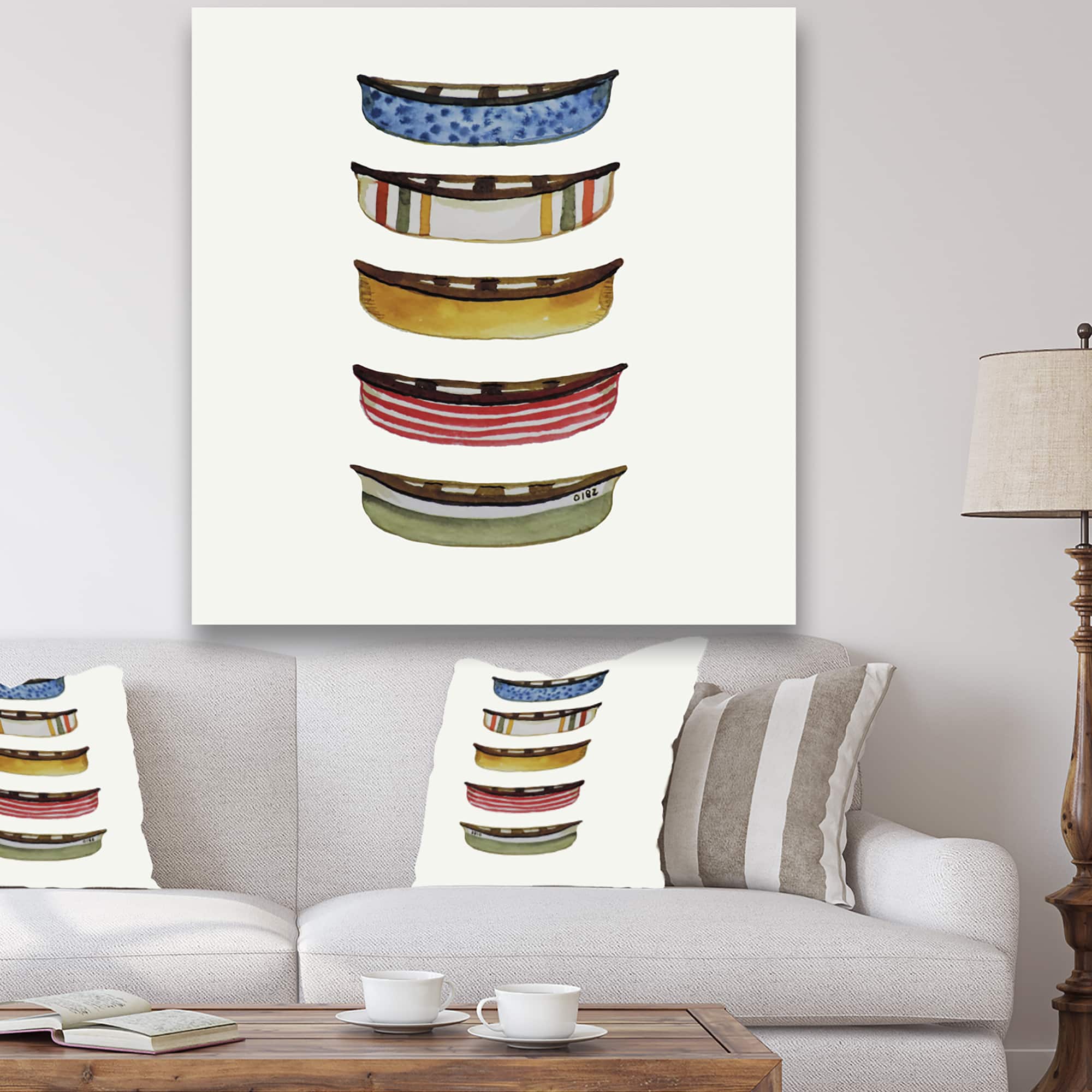 Designart - Five Canoes - Lake House Premium Canvas Wall Art