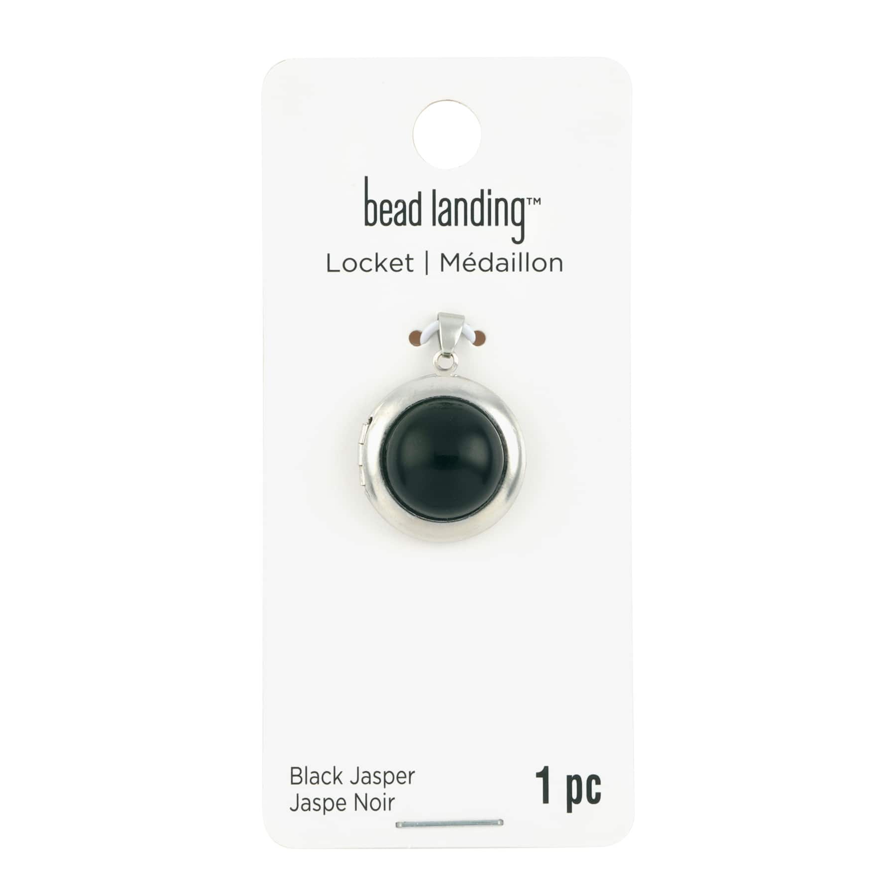 Black Jasper &#x26; Rhodium Round Locket by Bead Landing&#x2122;