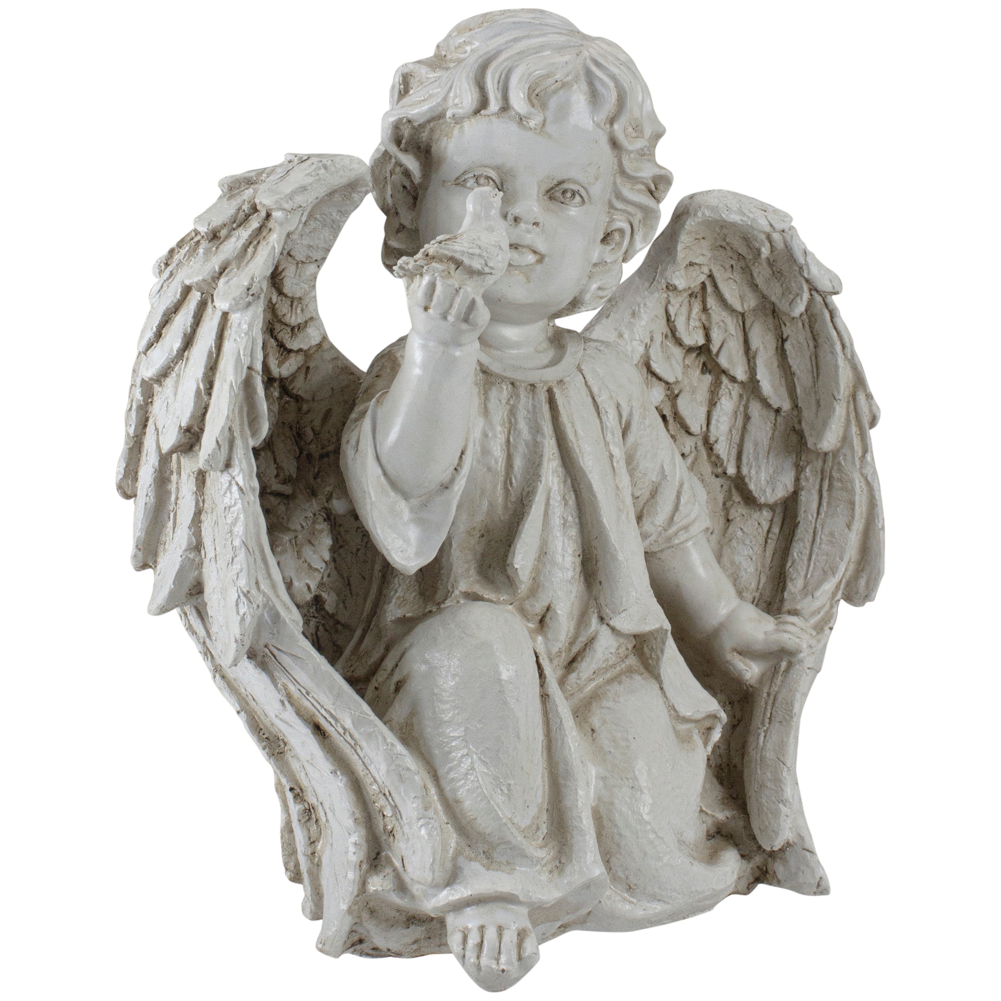 10&#x22; Ivory Cherub Angel on Knee with Dove Garden Statue