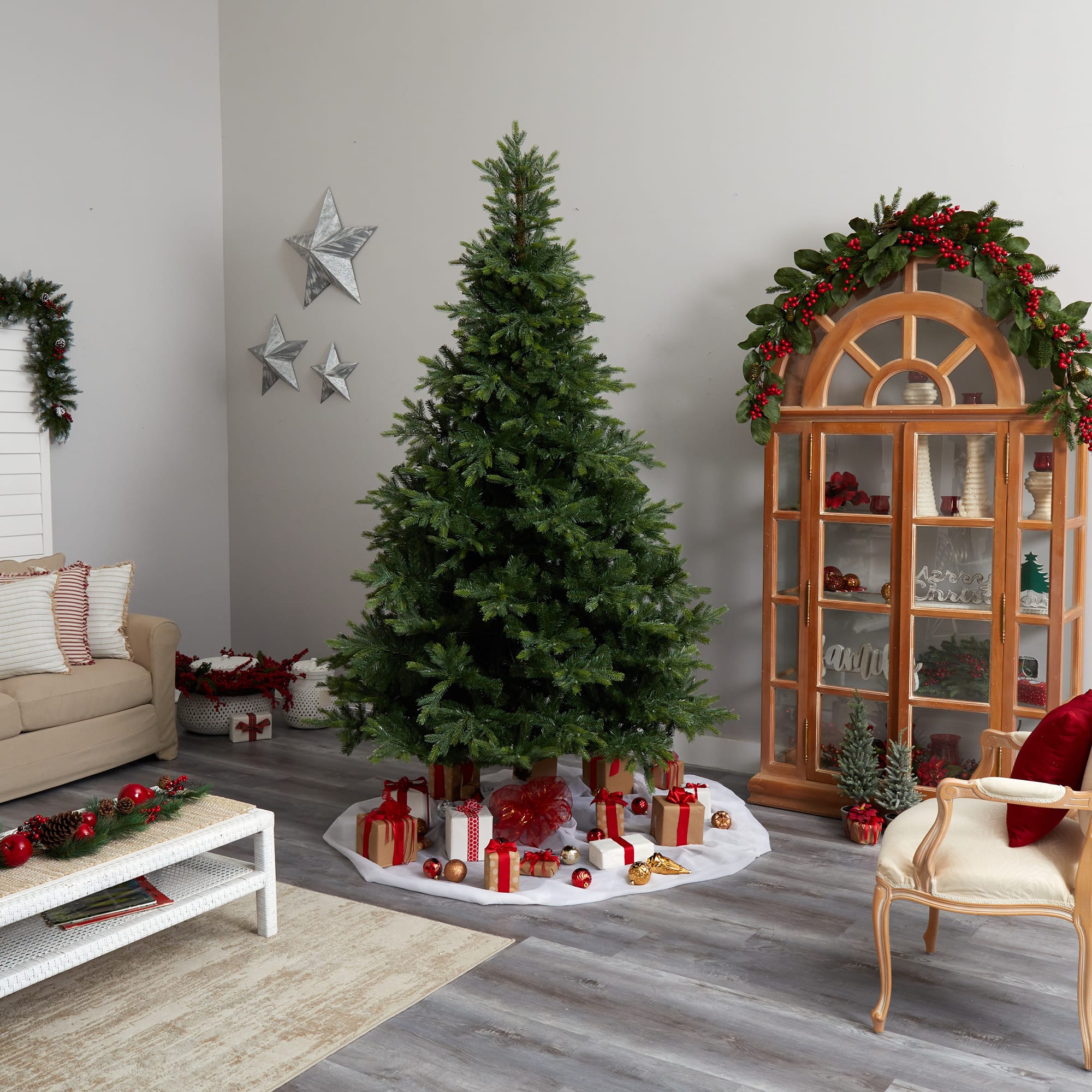 9ft. Pre-Lit North Carolina Spruce Artificial Christmas Tree, Clear LED Lights