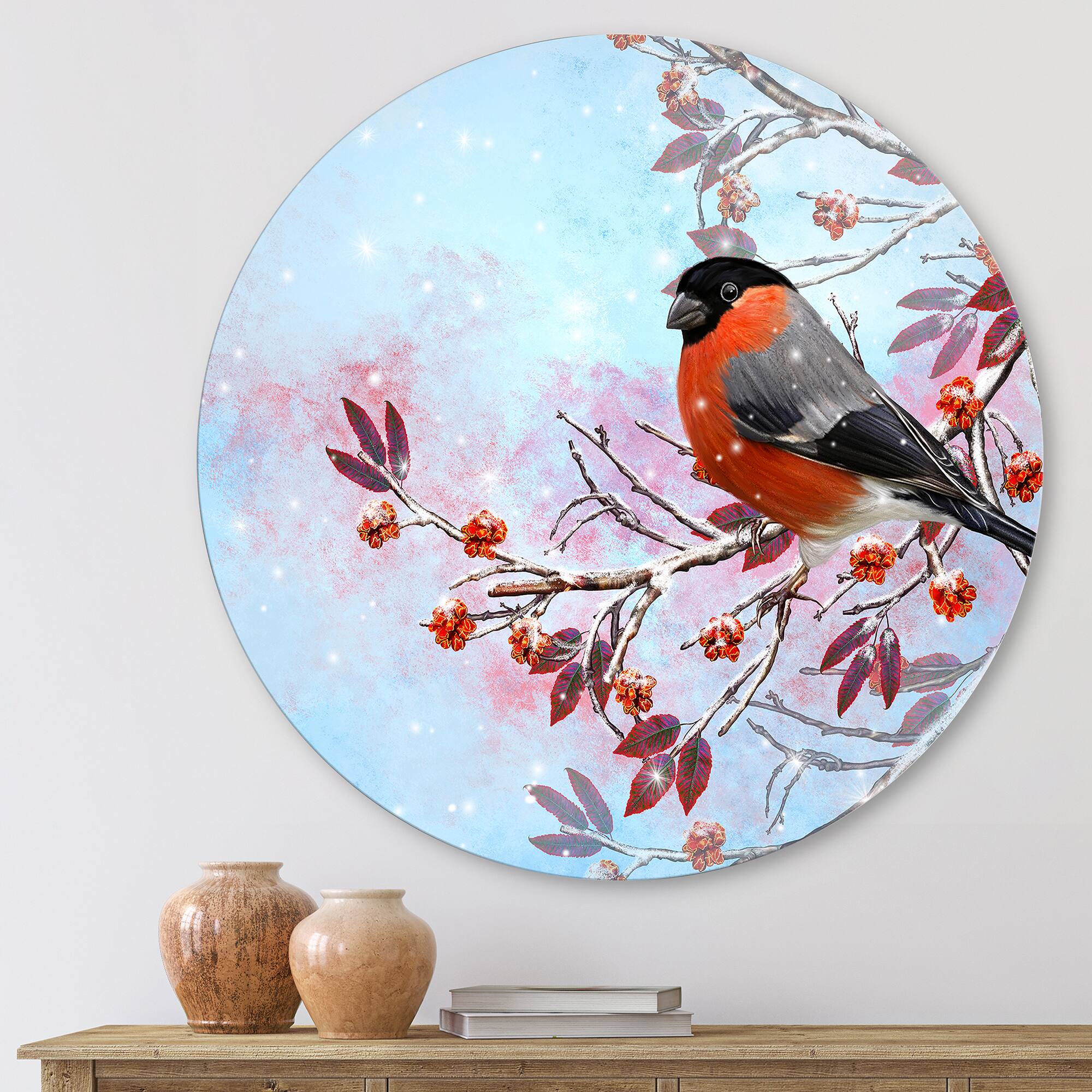 Designart - Two Bright Bird Bullfinch Bird Sitting On A Branch