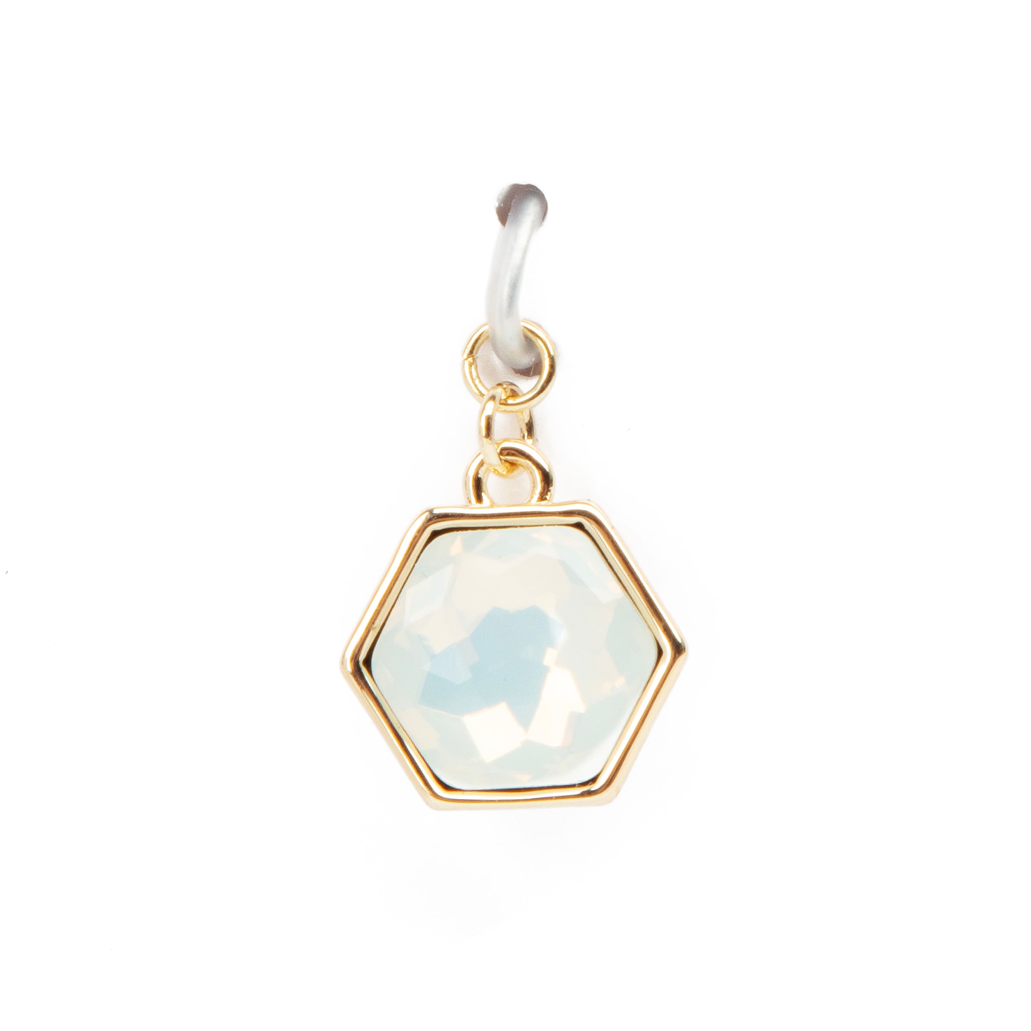 14K Gold Plated White Opal Austrian Crystal Hexagon Charm by Bead Landing™